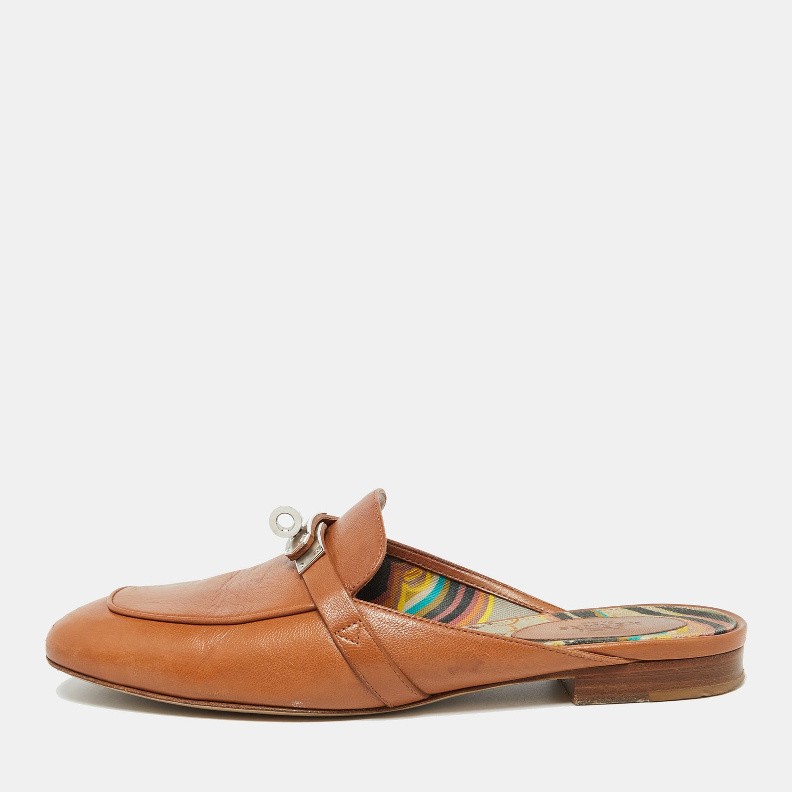 Hermes Brown Leather Oz Flat Mules Size 37.5