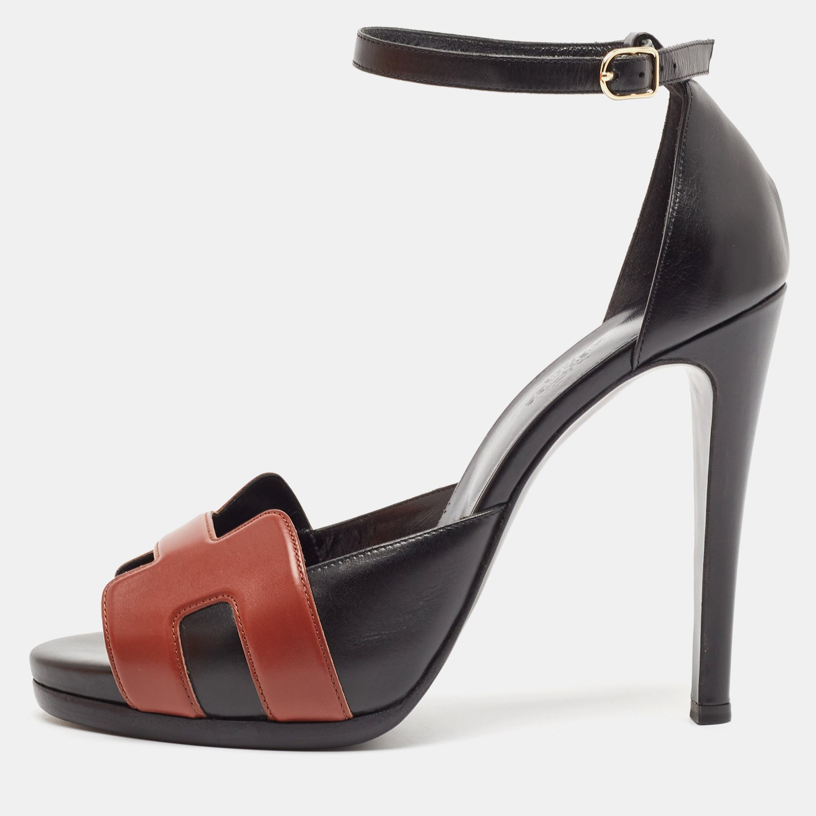 Hermes Black/Brown Leather Initiale Sandals Size 40