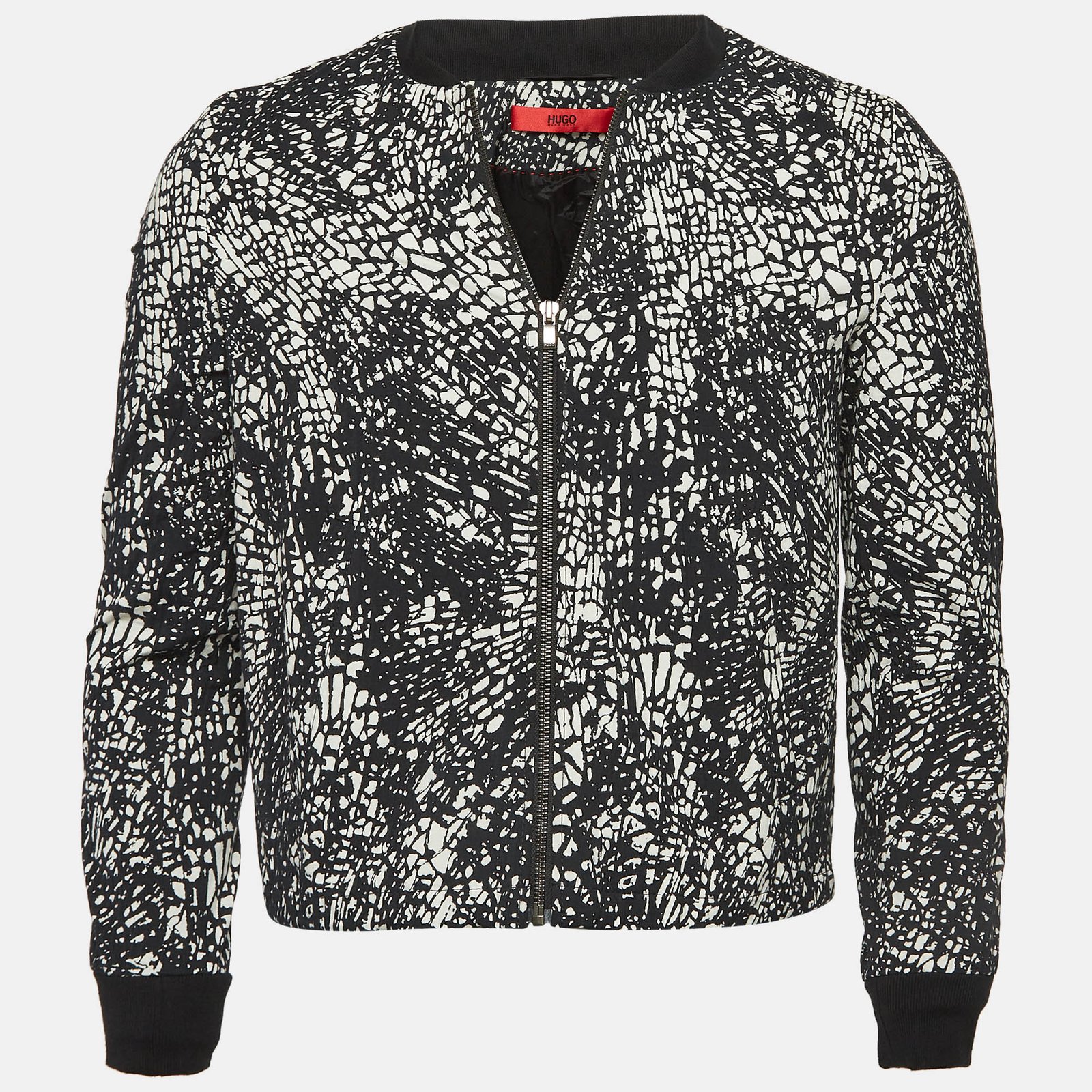 Boss By Hugo Boss Black/White Printed Cotton Blend Crinkled Bomber Jacket S