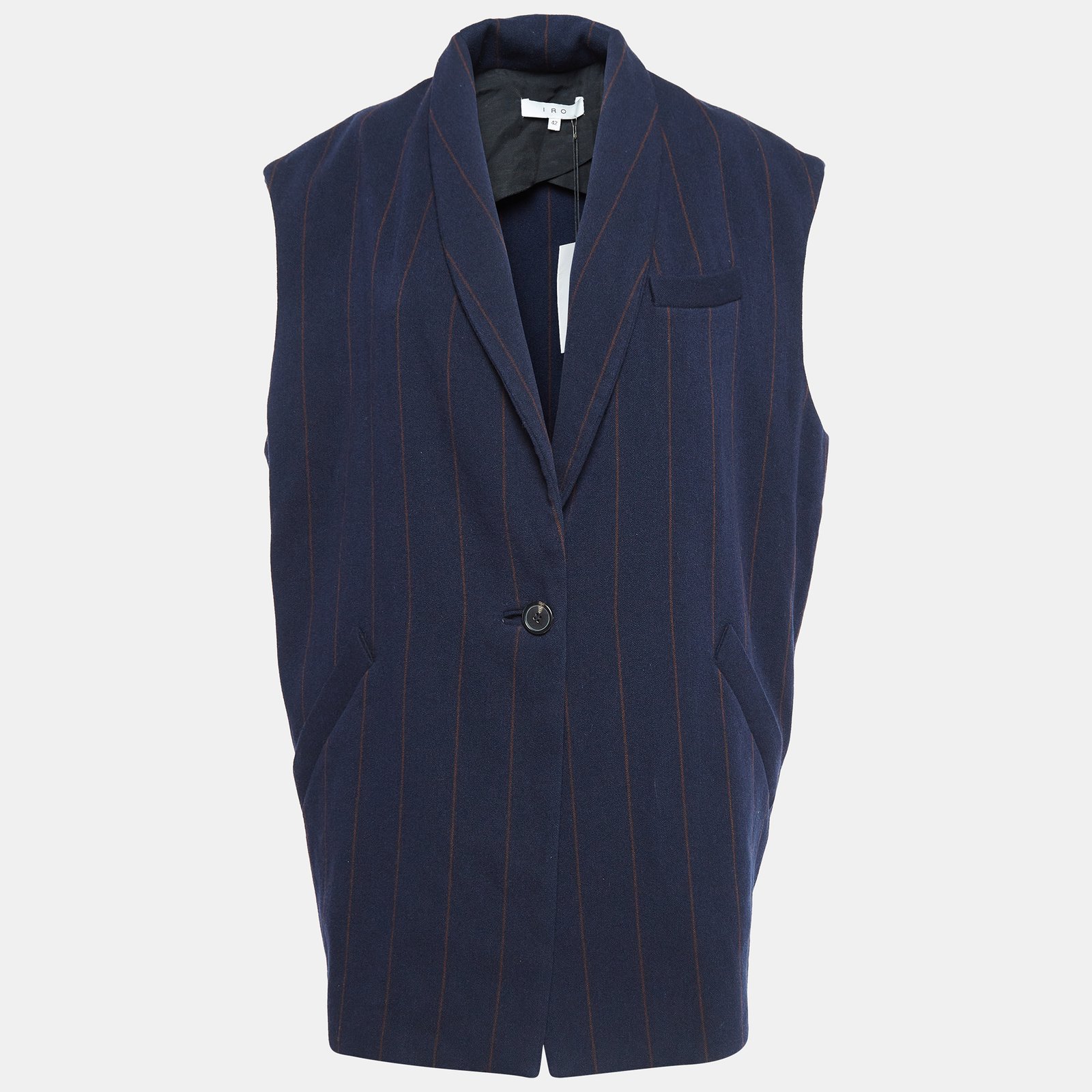 IRO Navy Blue Pinstripe Wool Blend Oversized Vest L
