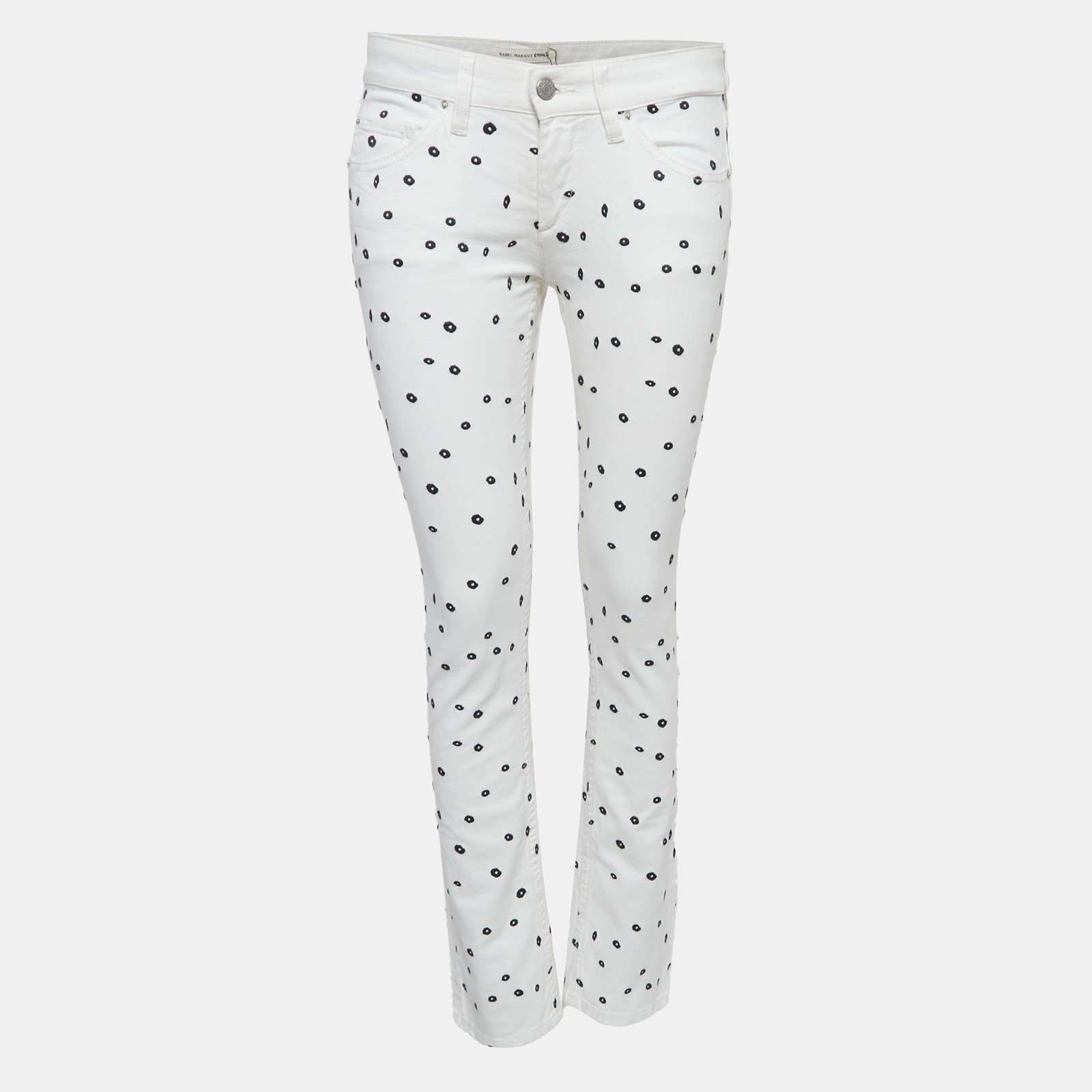 Isabel Marant Etoile White Embroidered Denim Jeans S Waist 30"