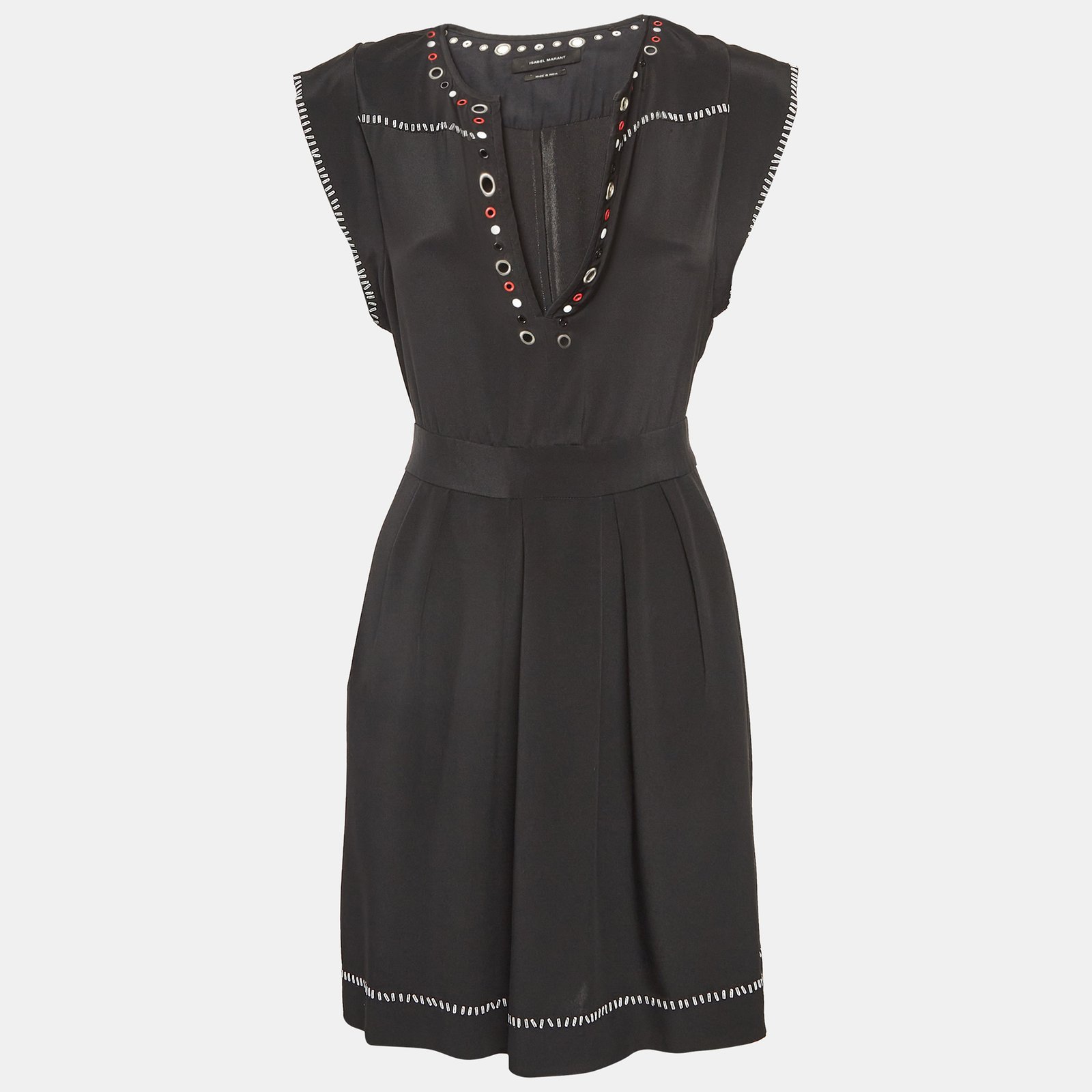 Isabel Marant Black Embellished Silk Tie-Up Waist Dress M