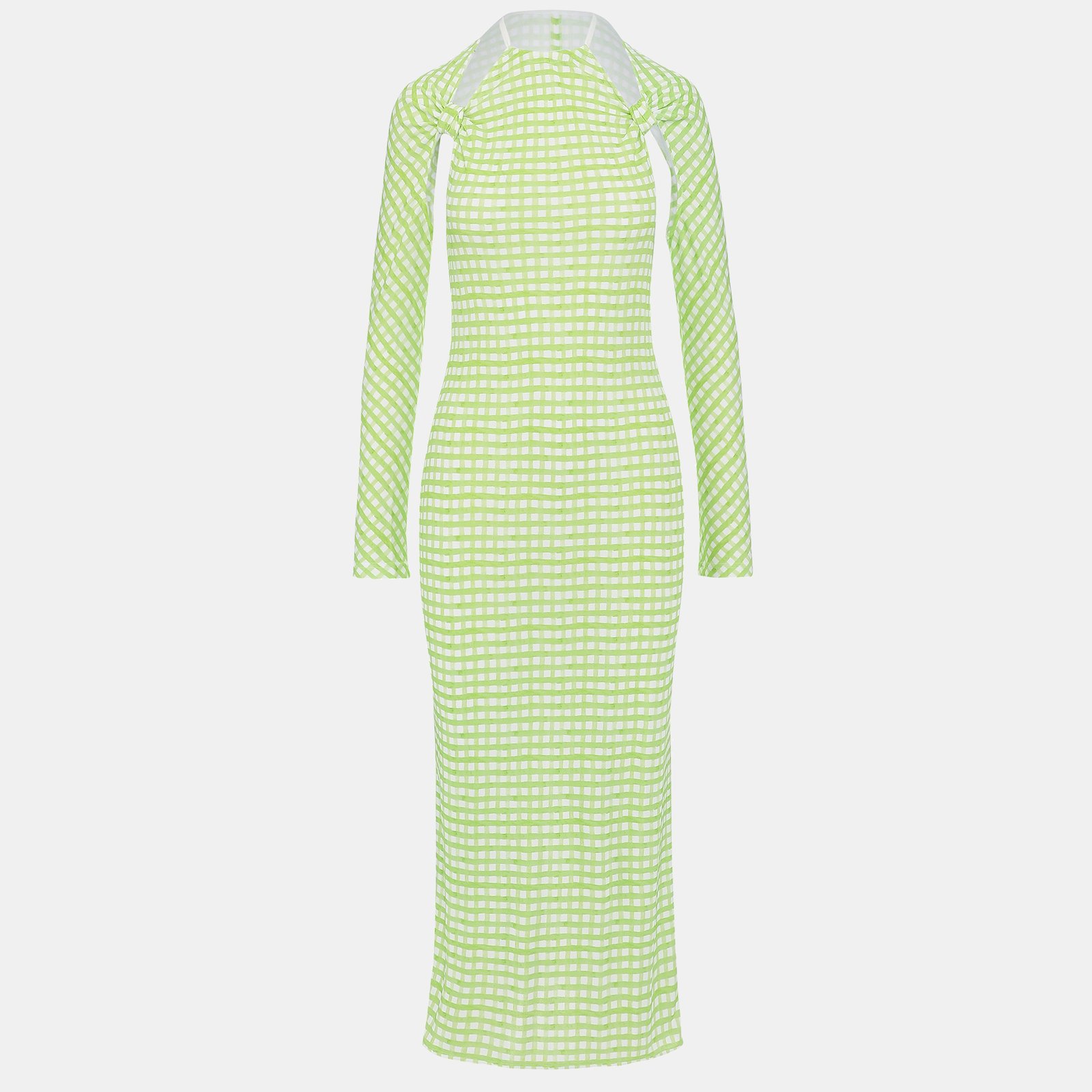 Jacquemus Green Checkered Print Jersey La Robe Nodi Midi Dress M
