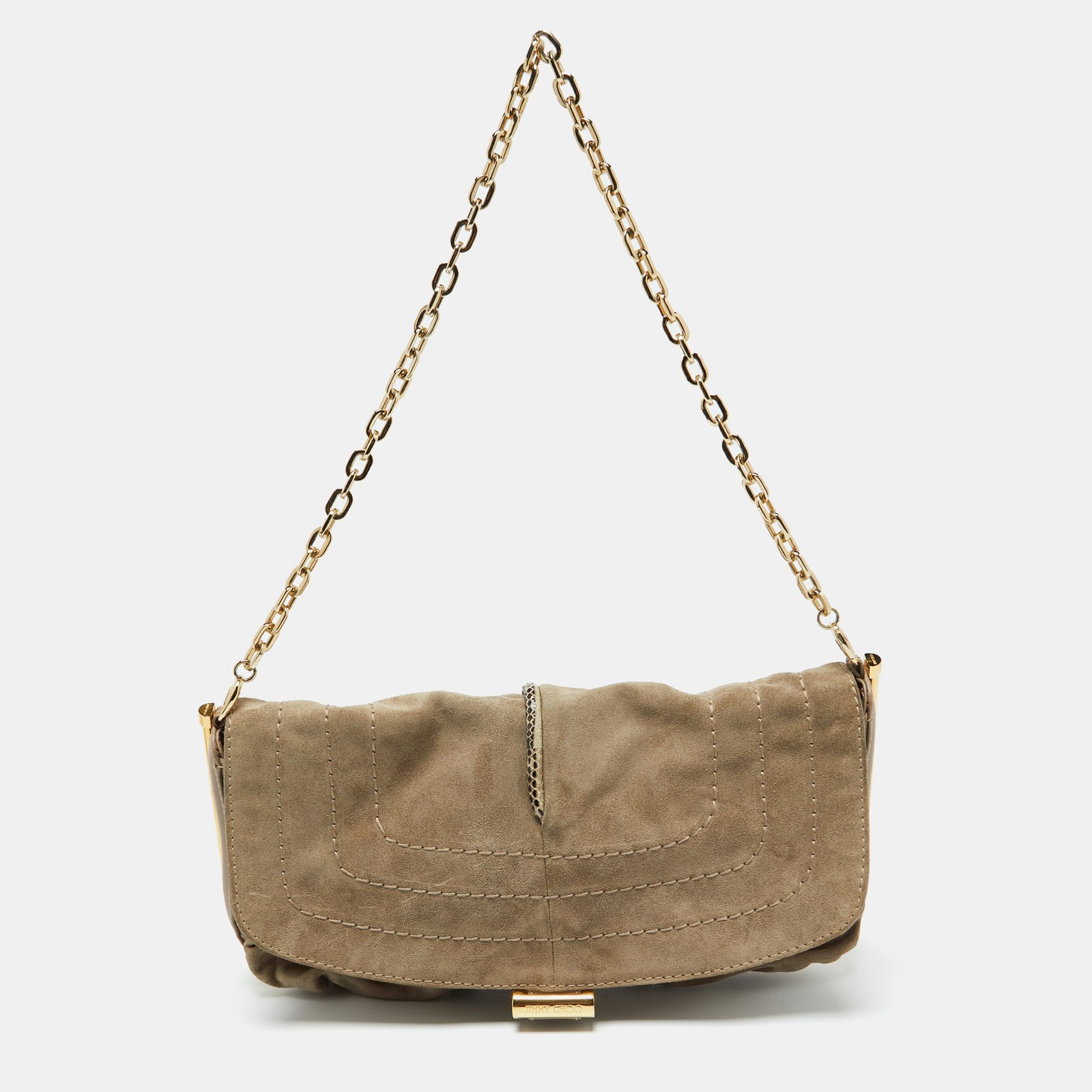 Jimmy Choo Beige Suede and Leather Flap Shoulder Bag