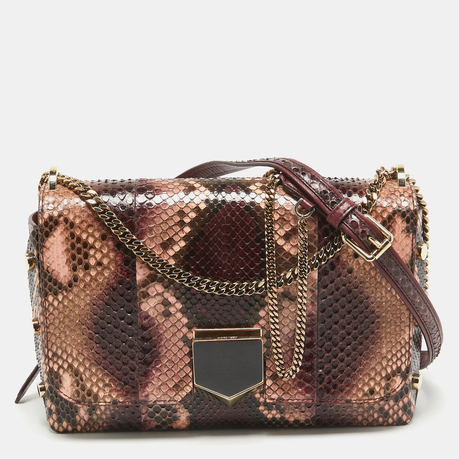 Jimmy Choo Burgundy/Multicolor Python Lockett City Shoulder Bag