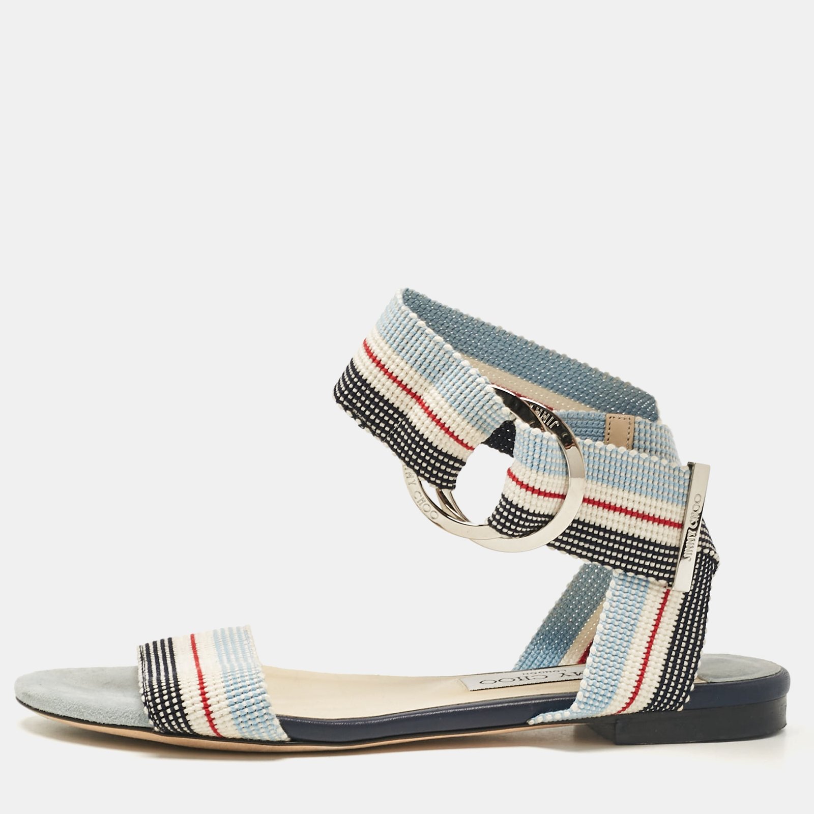 Jimmy Choo Multicolor Canvas Ankle Strap Sandals Size 37