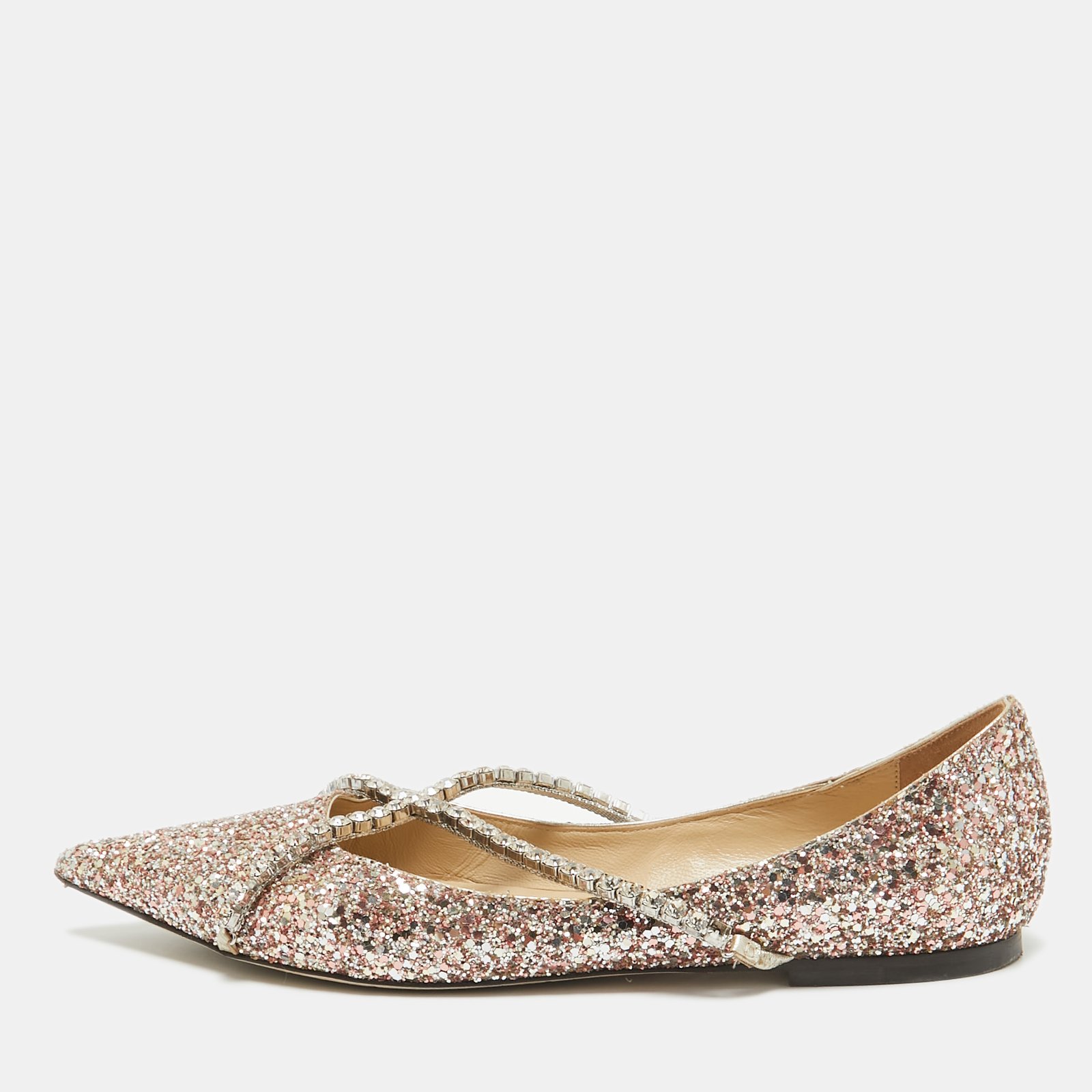 Jimmy Choo Metallic Glitter Crystal Embellished Ballet Flats Size 40.5