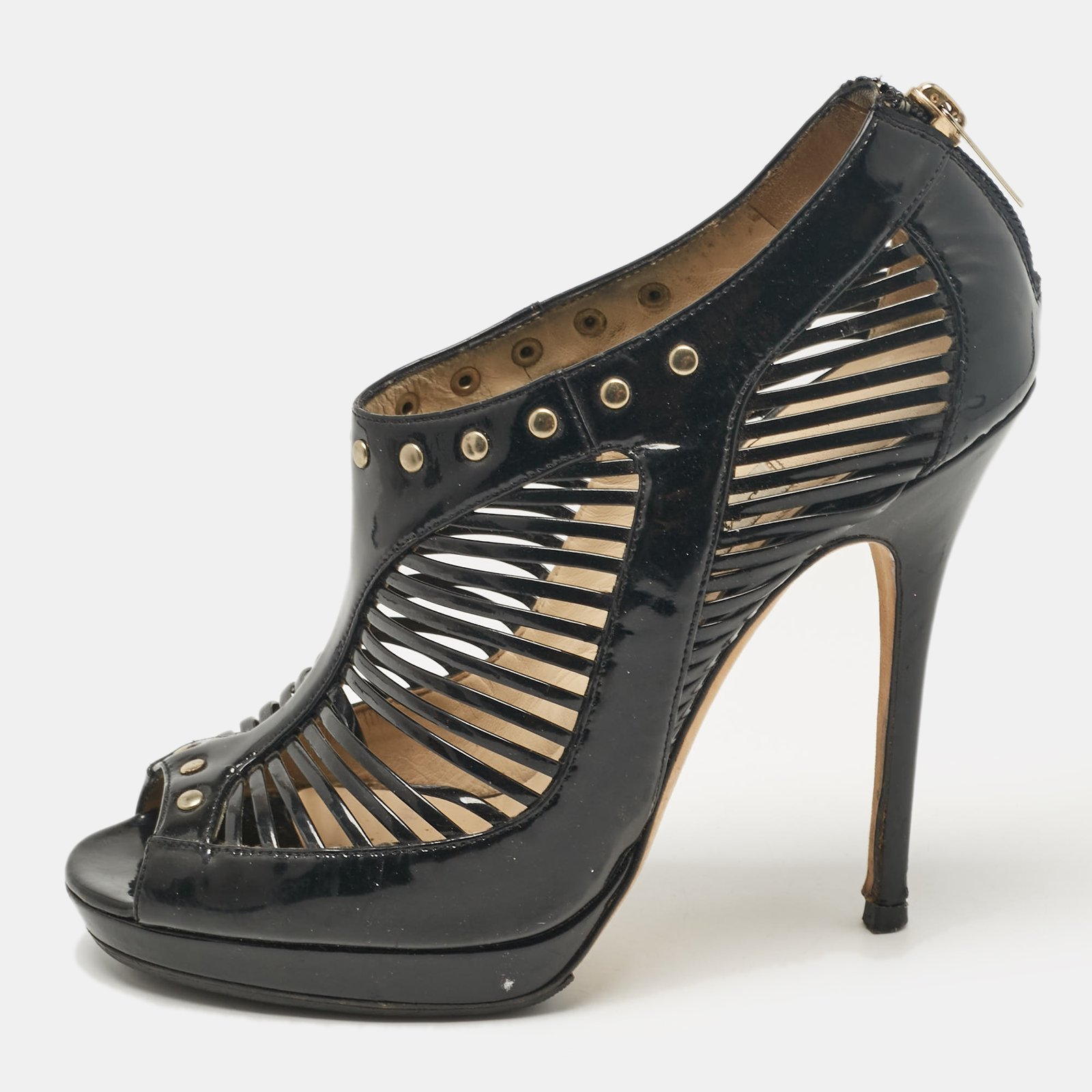 Jimmy Choo Black Patent Leather Caged Platform Sandals Size 38