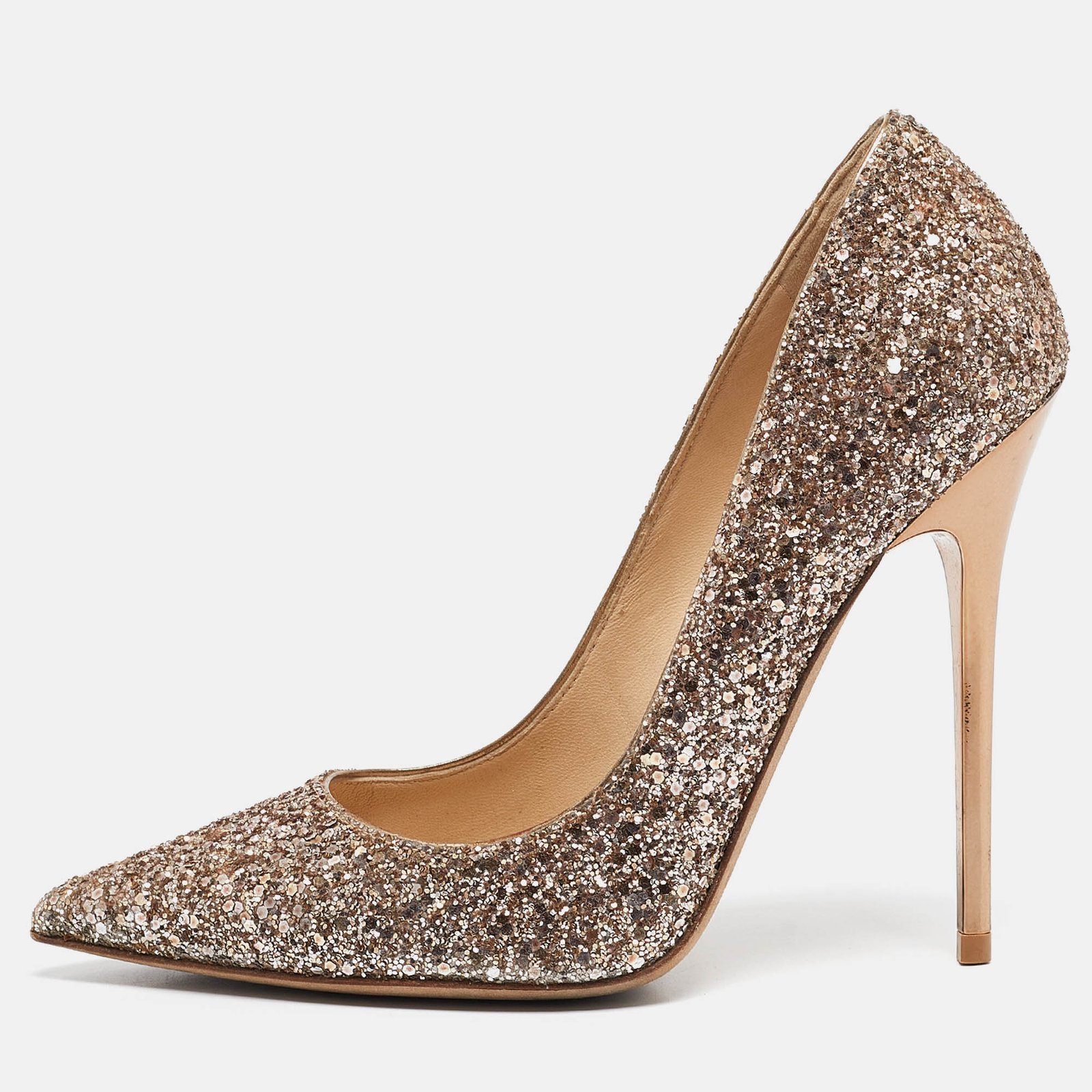 Jimmy Choo Rose Gold Coarse Glitter Romy Pumps Size 36