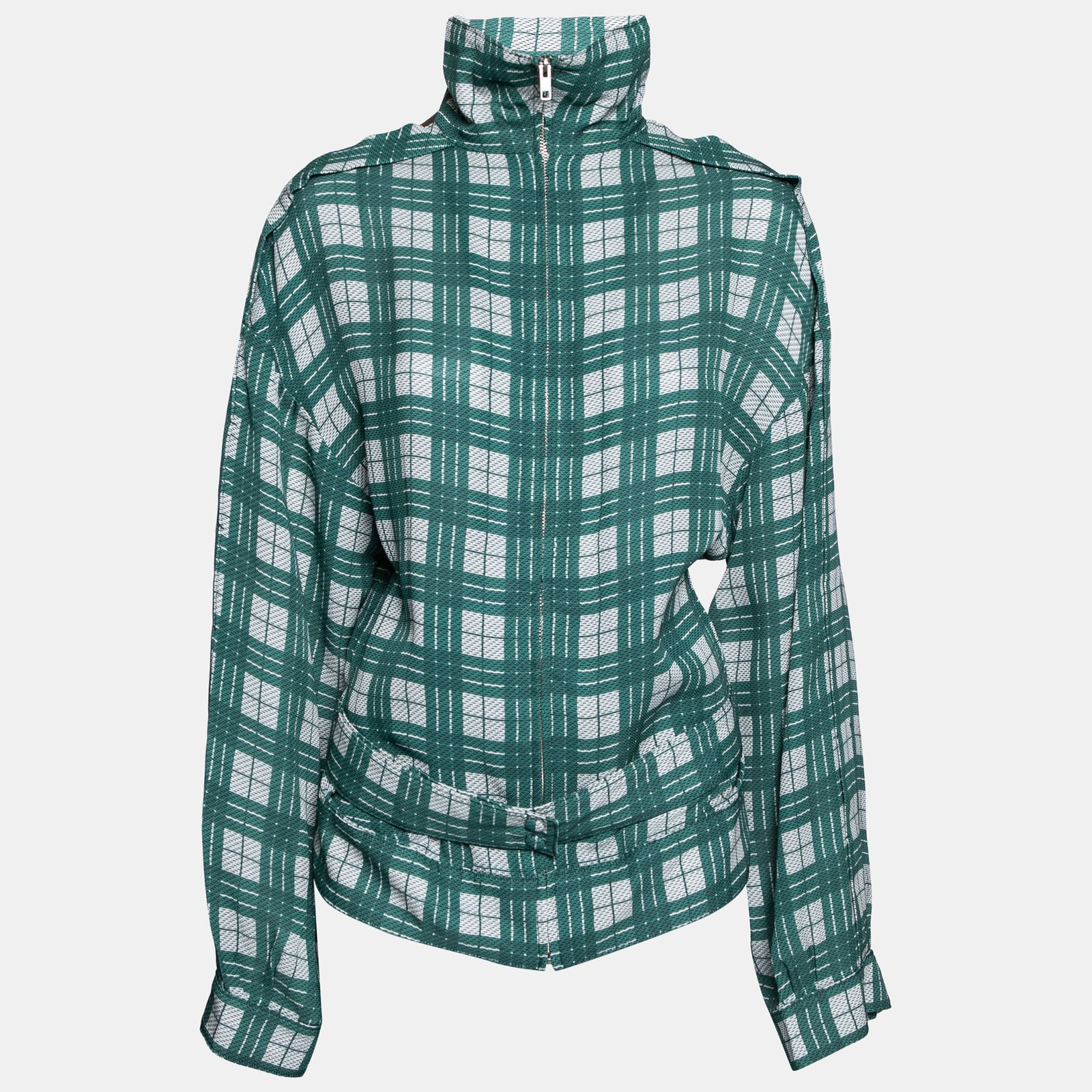 Joseph Green Check Canvas Silk Zip-Up Royce Jacket L