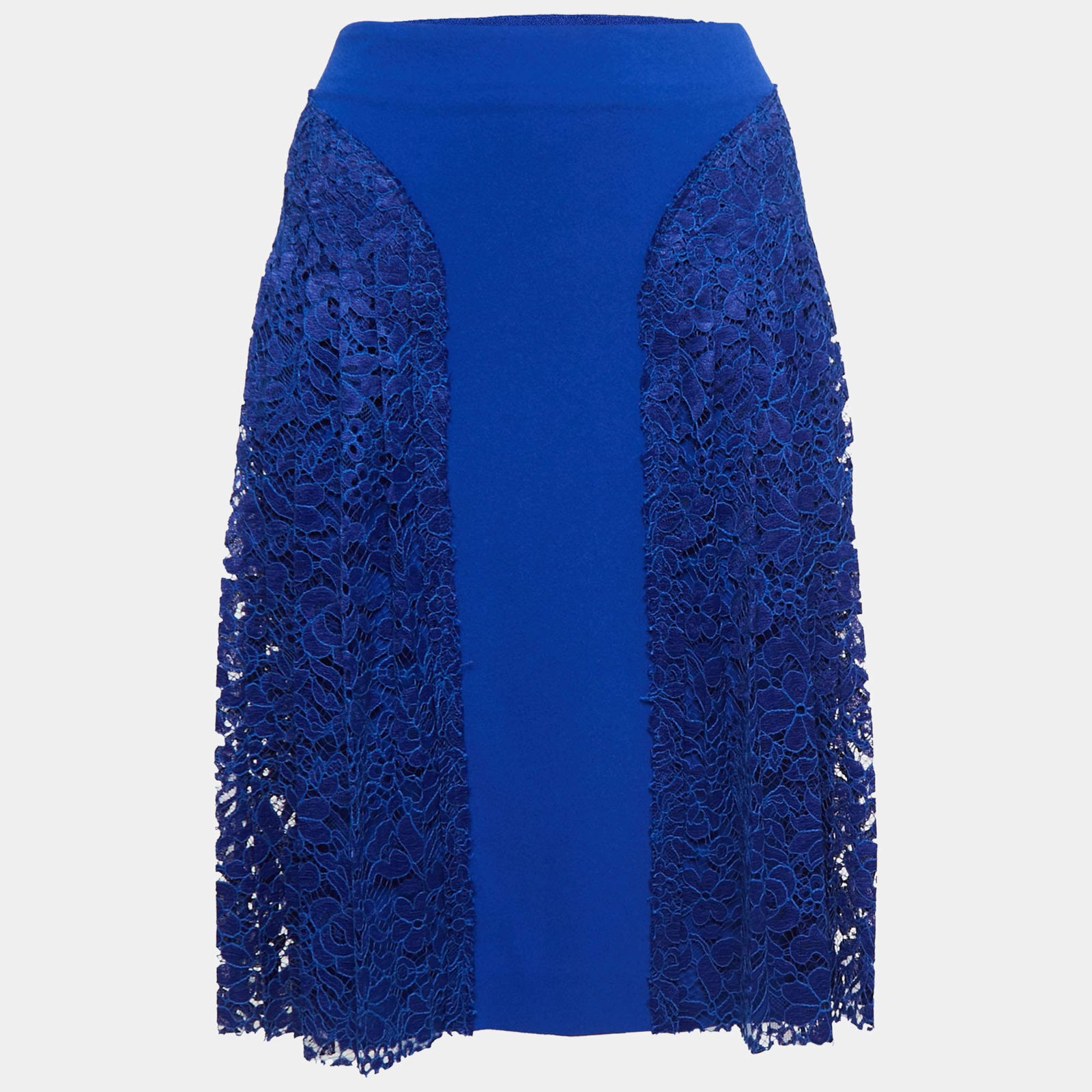 Joseph Blue Crepe & Lace Trim Pleated Short Skirt L