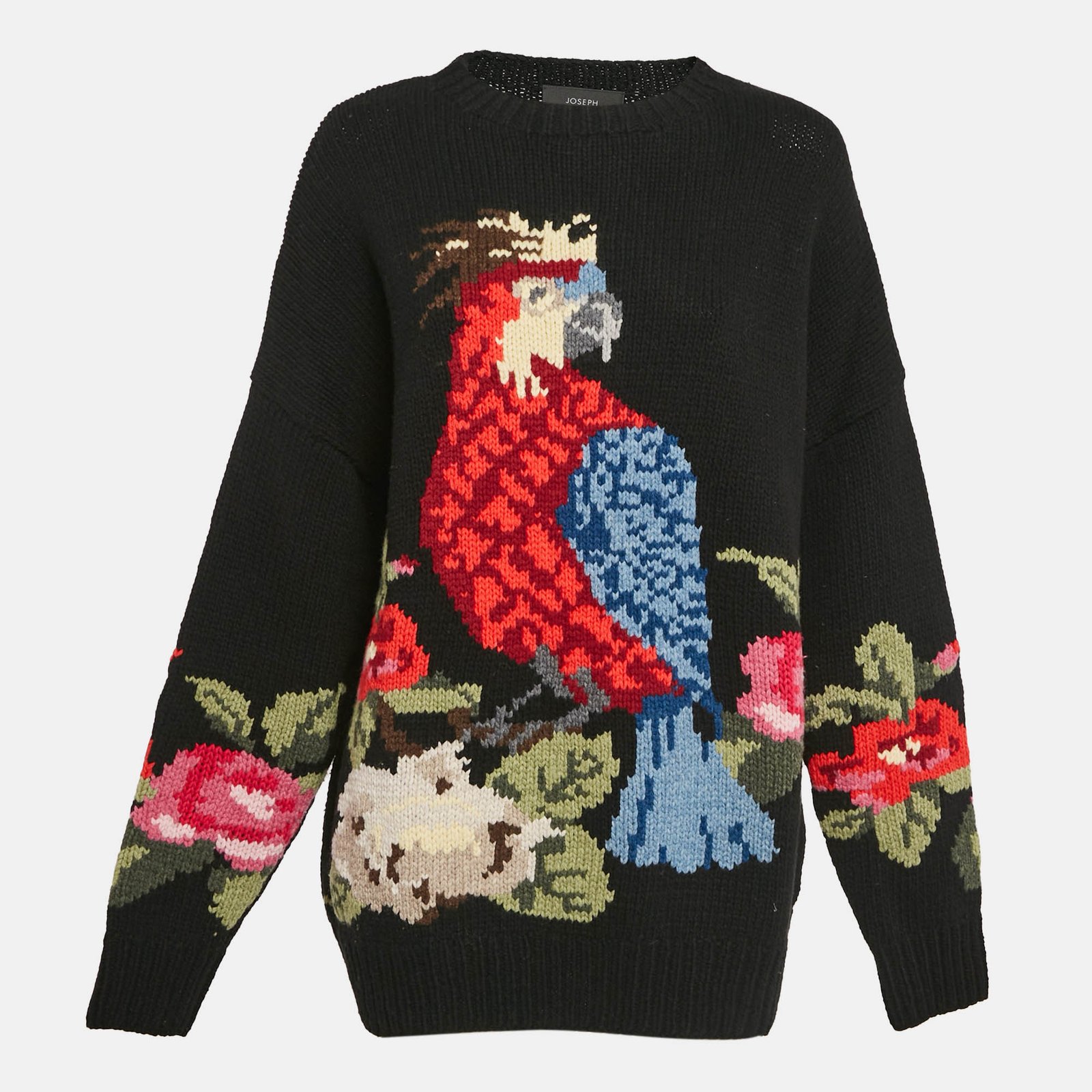 Joseph Black Parrot Sweet Flower Handknit Sweater S