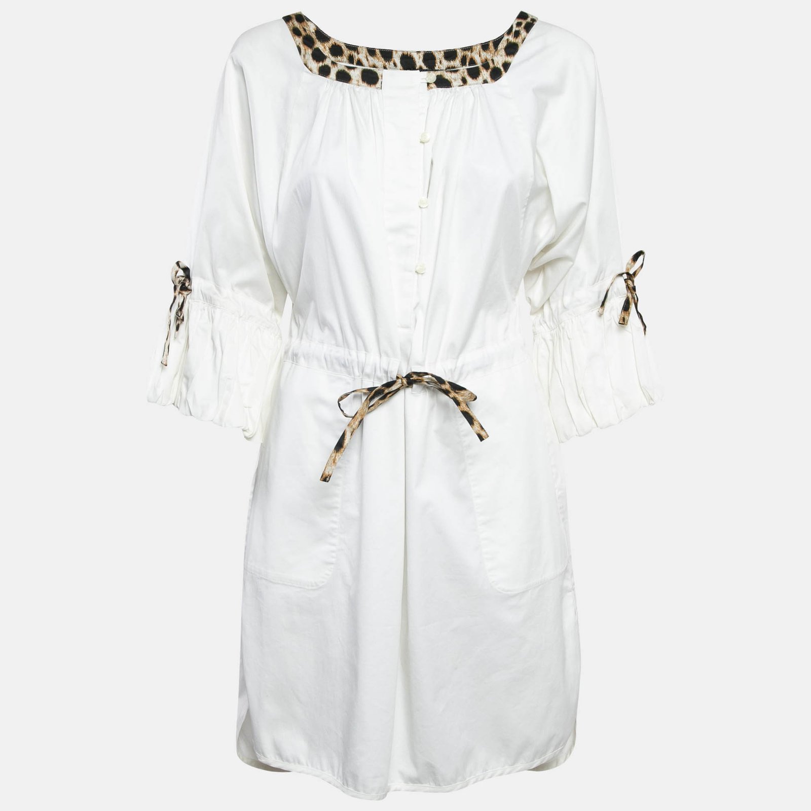 Just Cavalli White Cotton Mini Contrast Trim Mini Dress XS