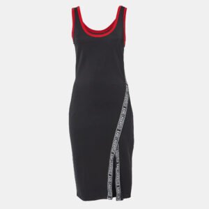 Karl Lagerfeld Black Logo Lace Trimmed Tank Dress S