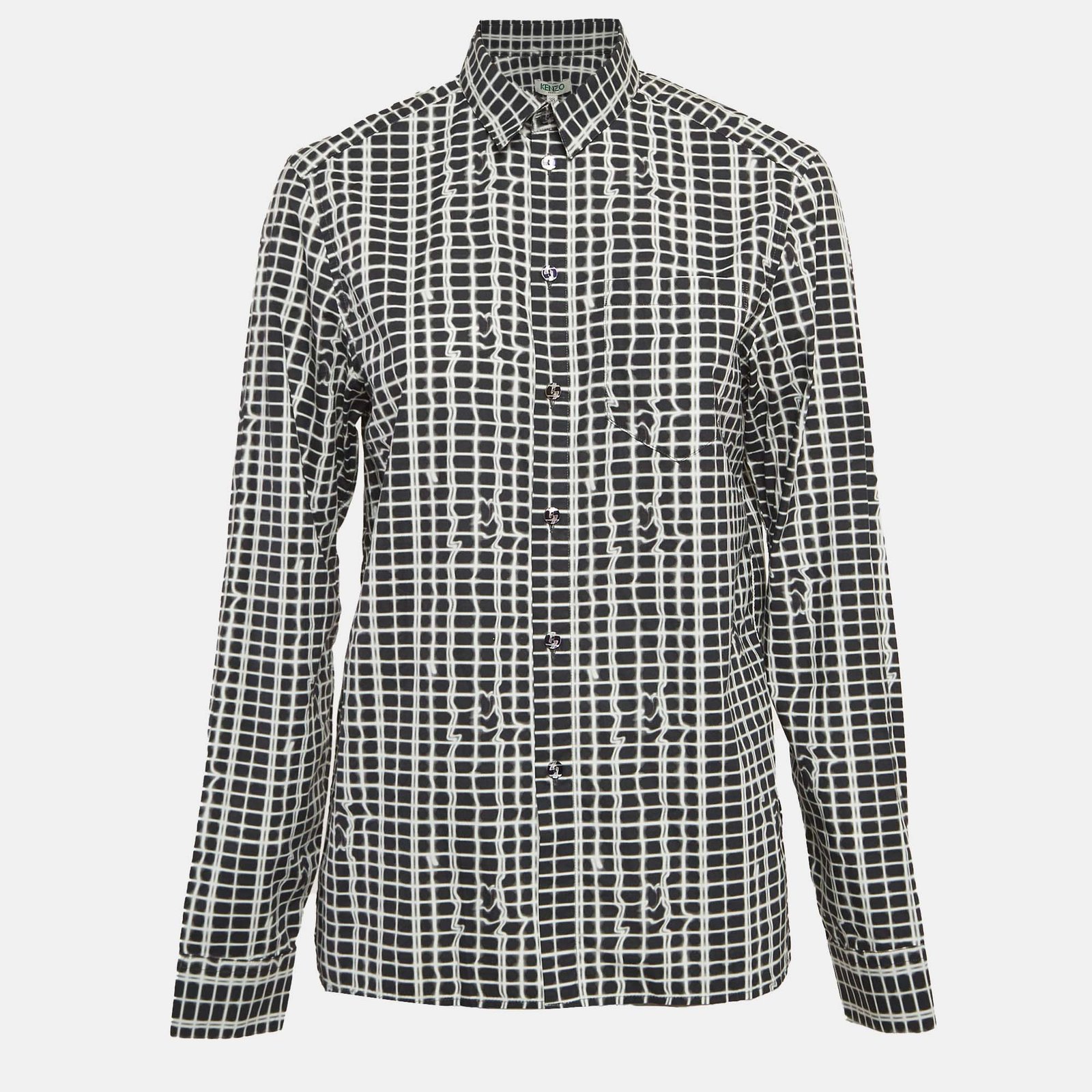 Kenzo Black/White Abstract Check Cotton Shirt M