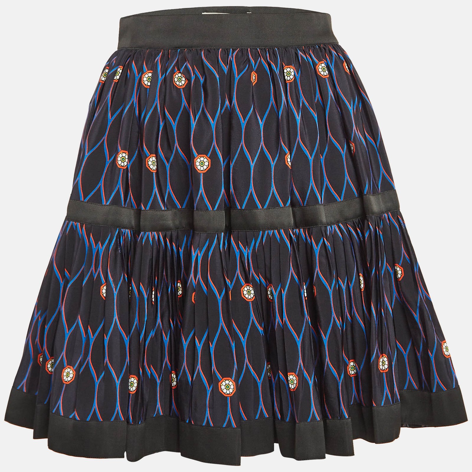 Kenzo X H&M Black Printed Silk Pleated Mini Skirt S