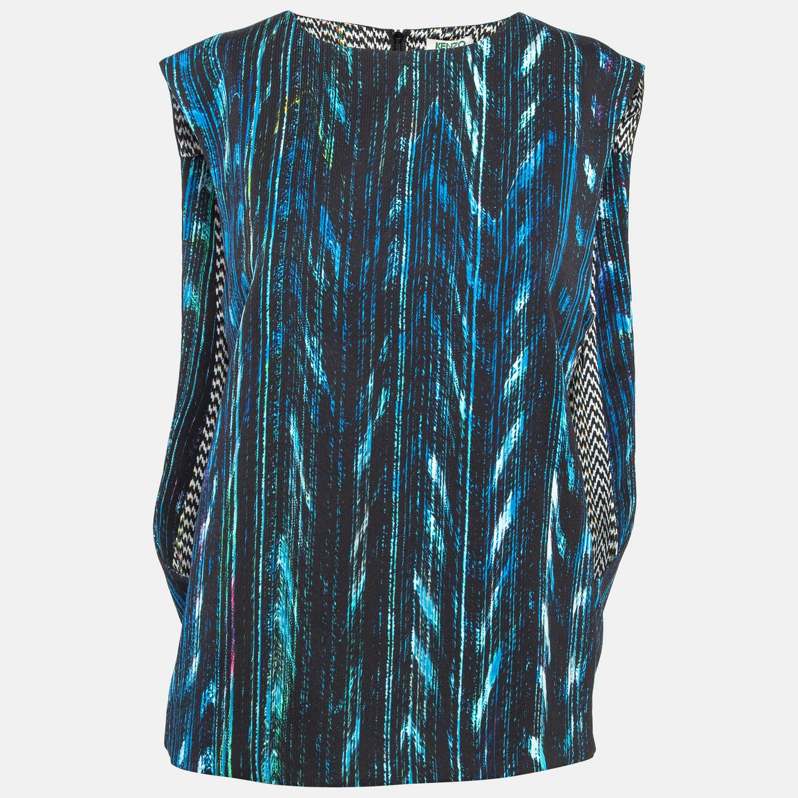 Kenzo Blue Printed Crepe Sleeveless Top M