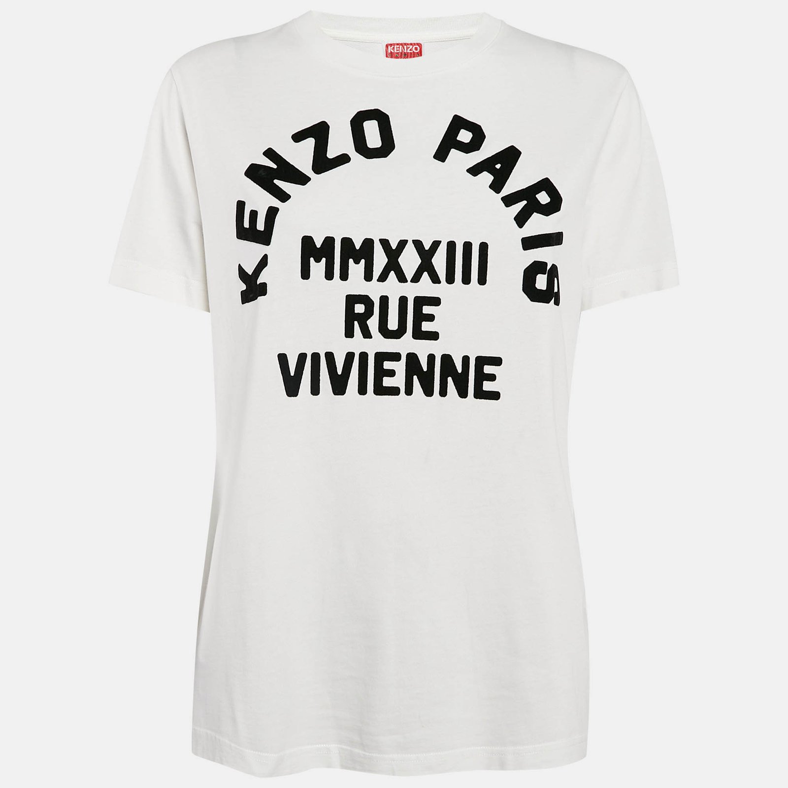 Kenzo White Logo Flock Print Cotton T-Shirt S