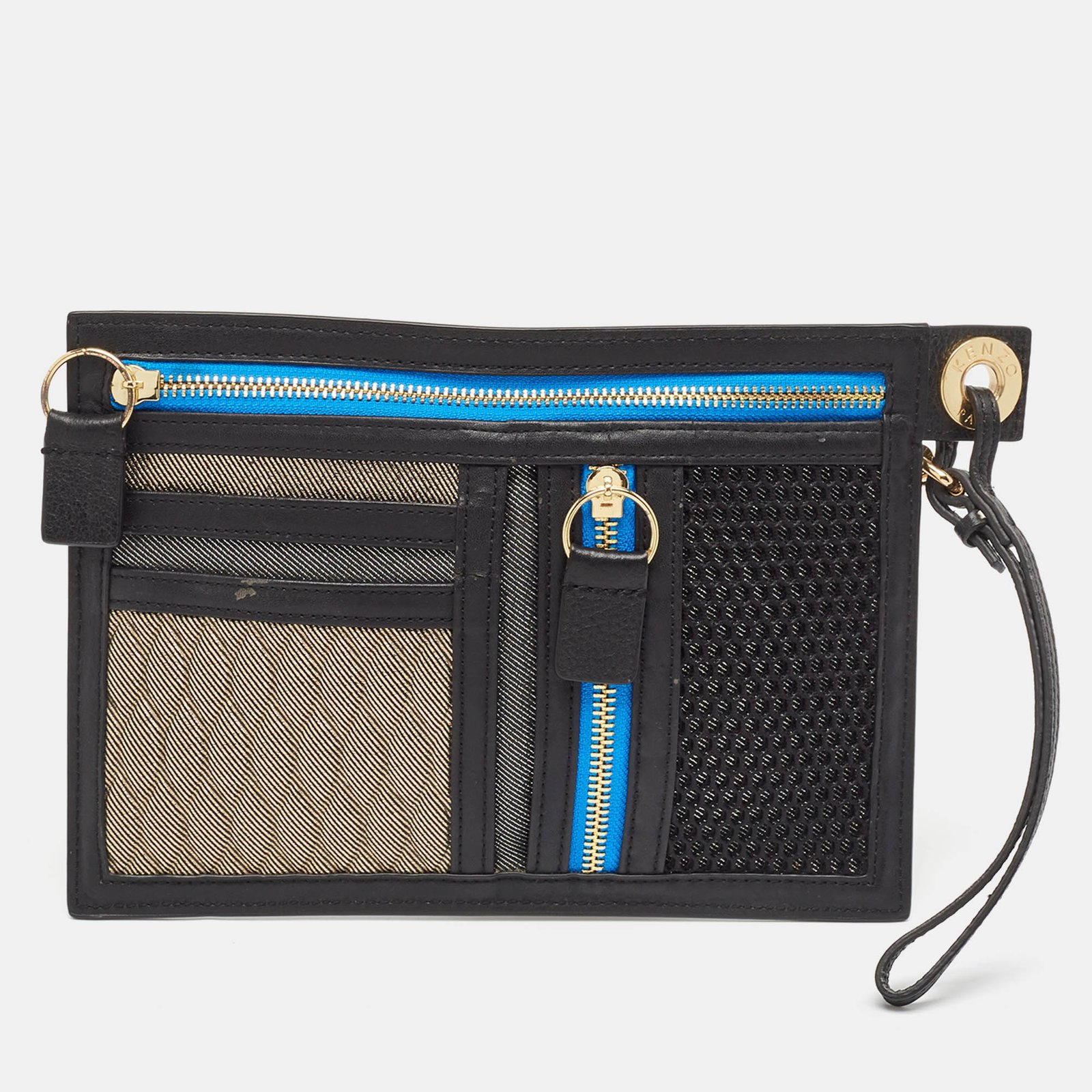 Kenzo Black/Multicolor Leather and Fabric Organizer Pouch