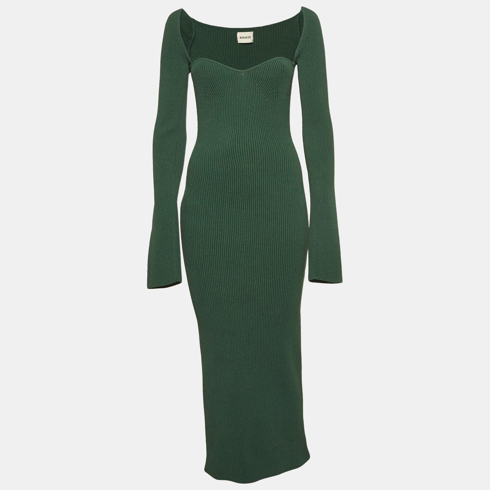 Khaite Green Heavy Rib Knit Beth Bustier Dress M