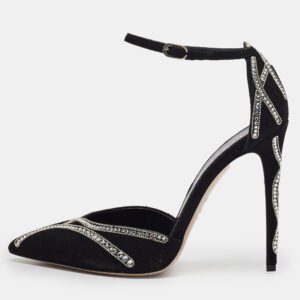Le Silla Black Suede Crystal Embellished Mary Jane Pumps Size 38.5