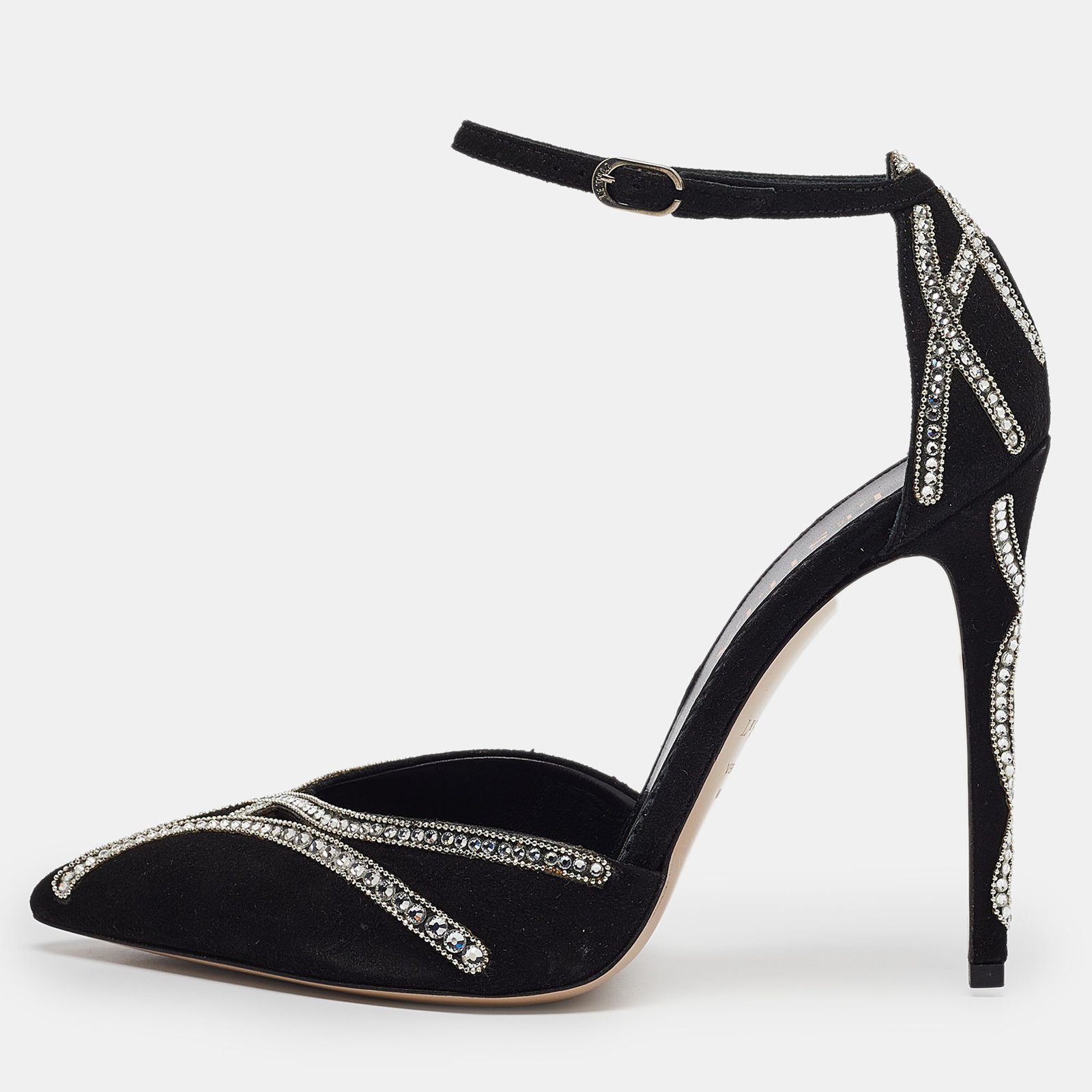 Le Silla Black Suede Crystal Embellished Mary Jane Pumps Size 38.5