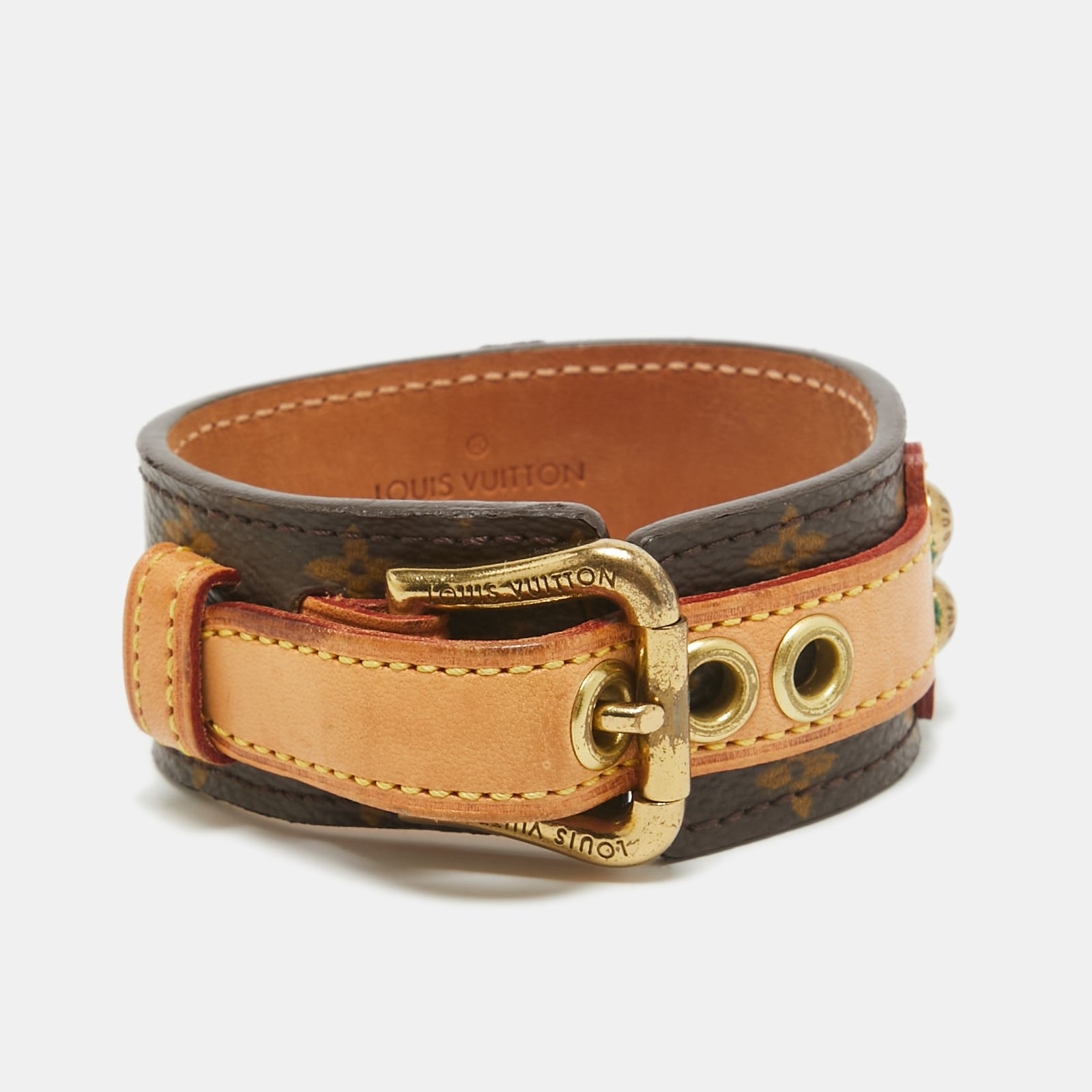 Louis Vuitton Theda Canvas Leather Gold Tone Bracelet
