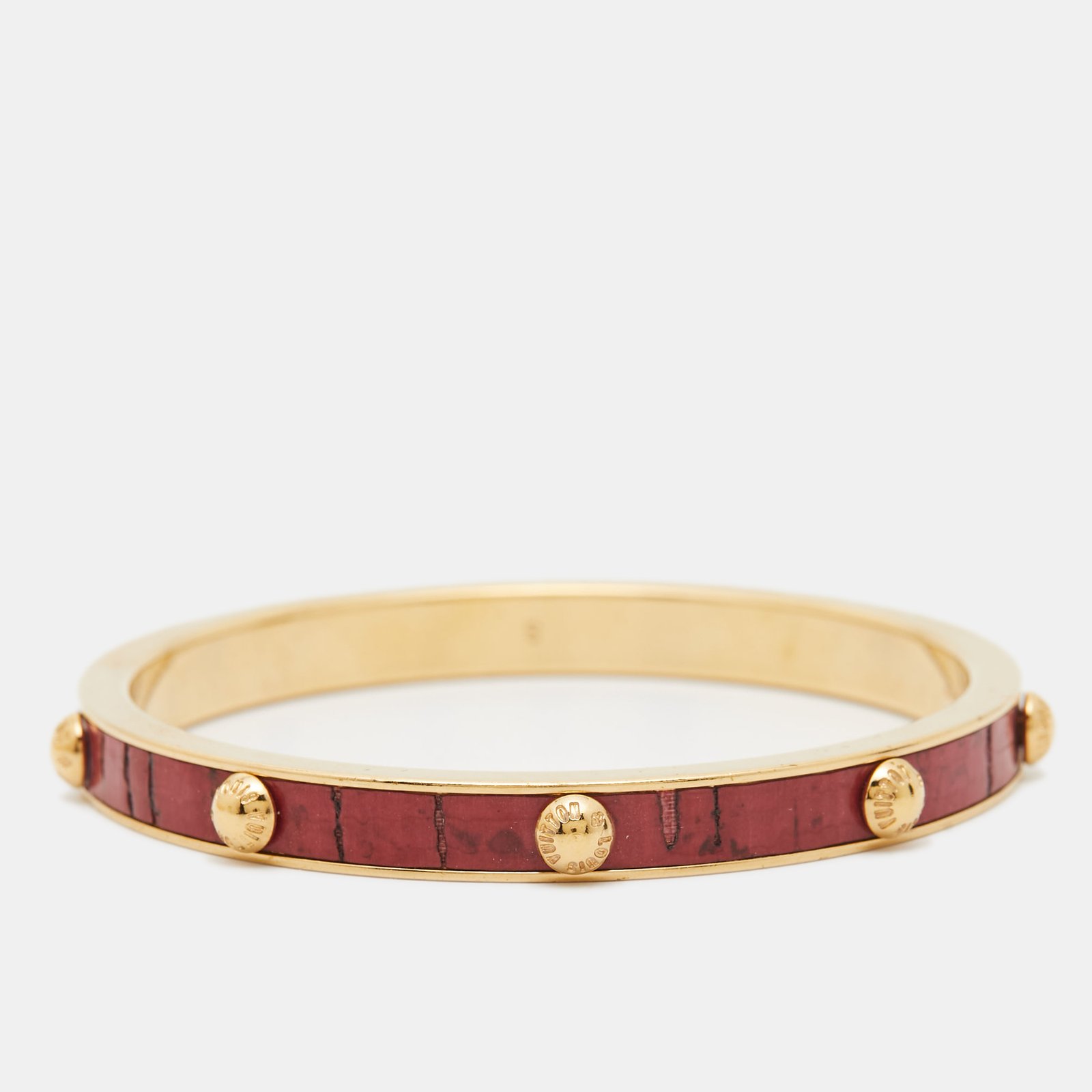 Louis Vuitton Gimme A Clue Red Leather Inlay Gold Tone Bangle Bracelet S