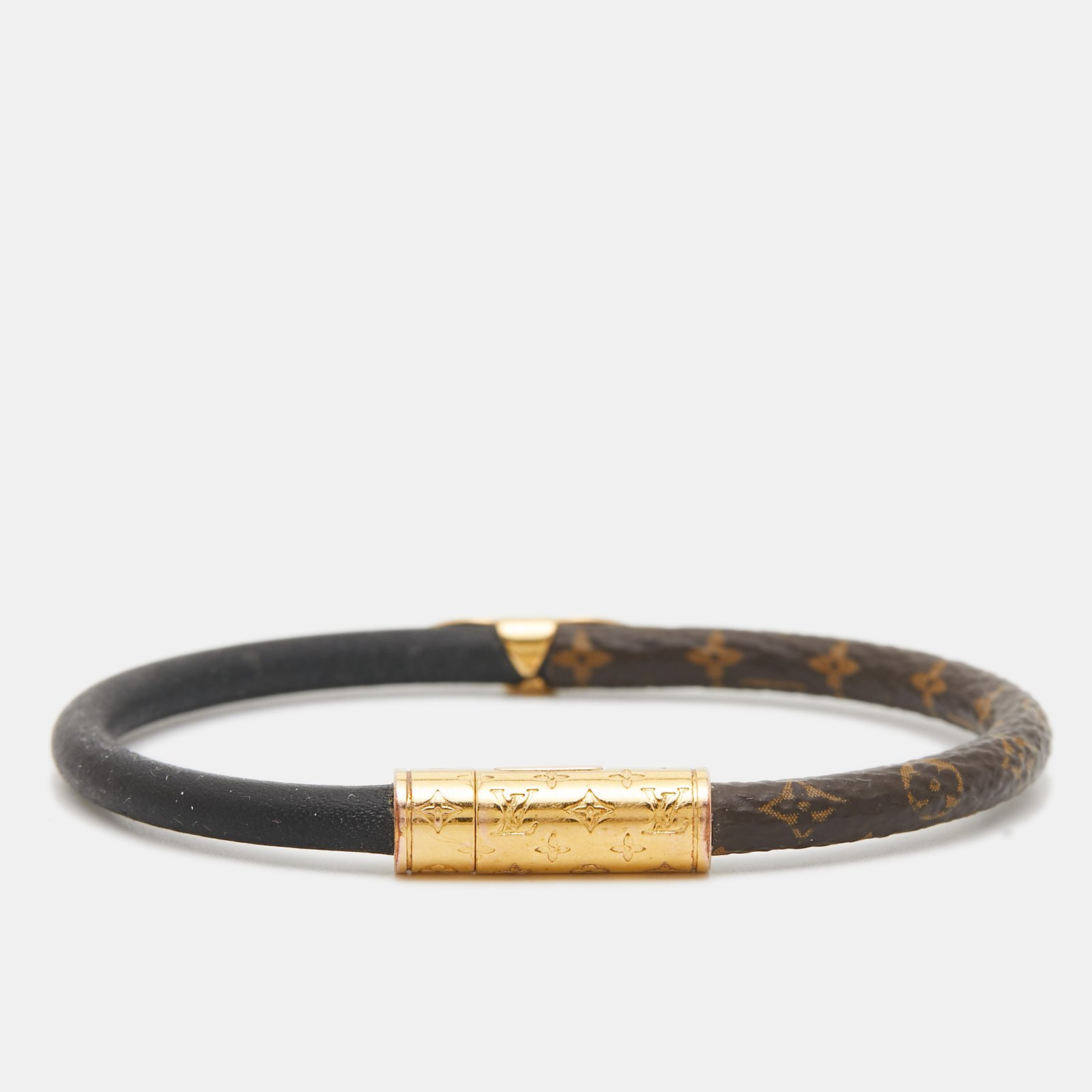 Louis Vuitton  Daily Confidential Canvas Leather Gold Tone Wrap Bracelet