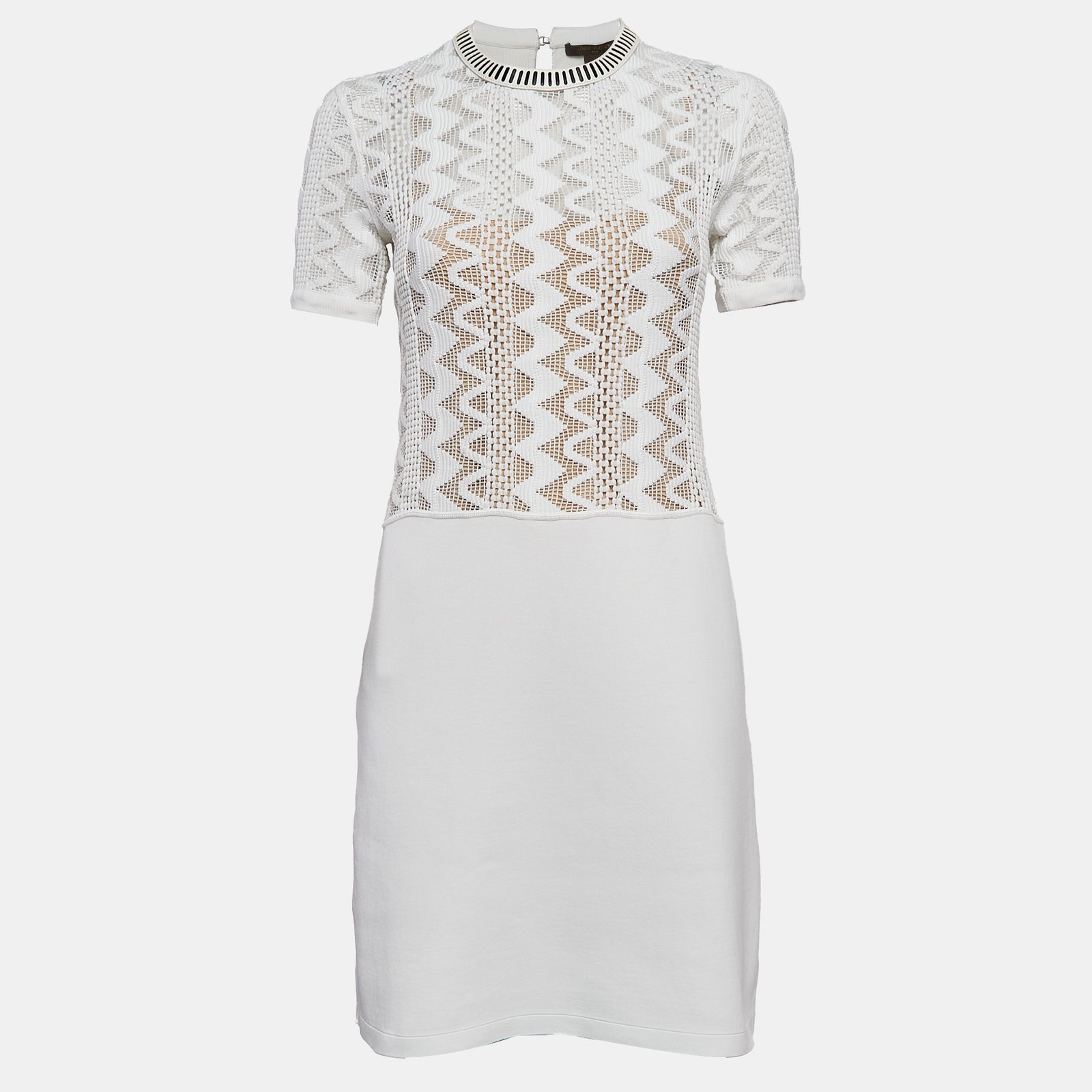Louis Vuitton White Lace and Knit Trim Neck Mini Dress S