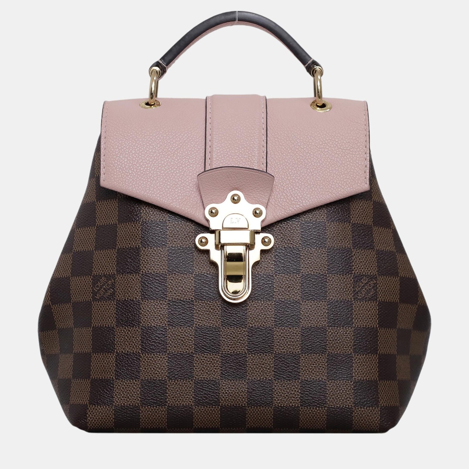 Louis Vuitton Brown, Pink Leather, Damier Ebene Canvas Clapton Backpack