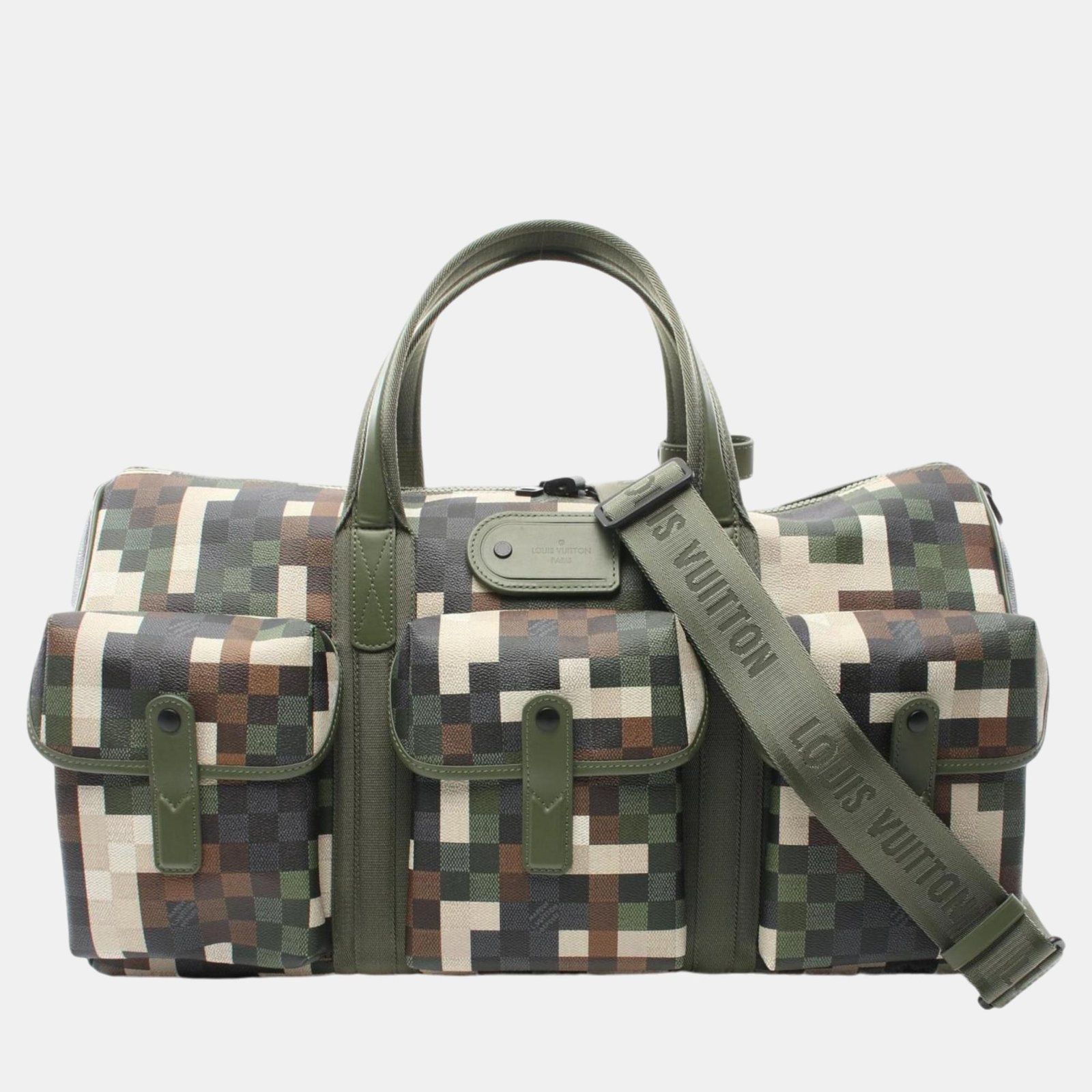 Louis Vuitton Coated Canvas Khaki Multicolor Keepall 55 Boston Bag