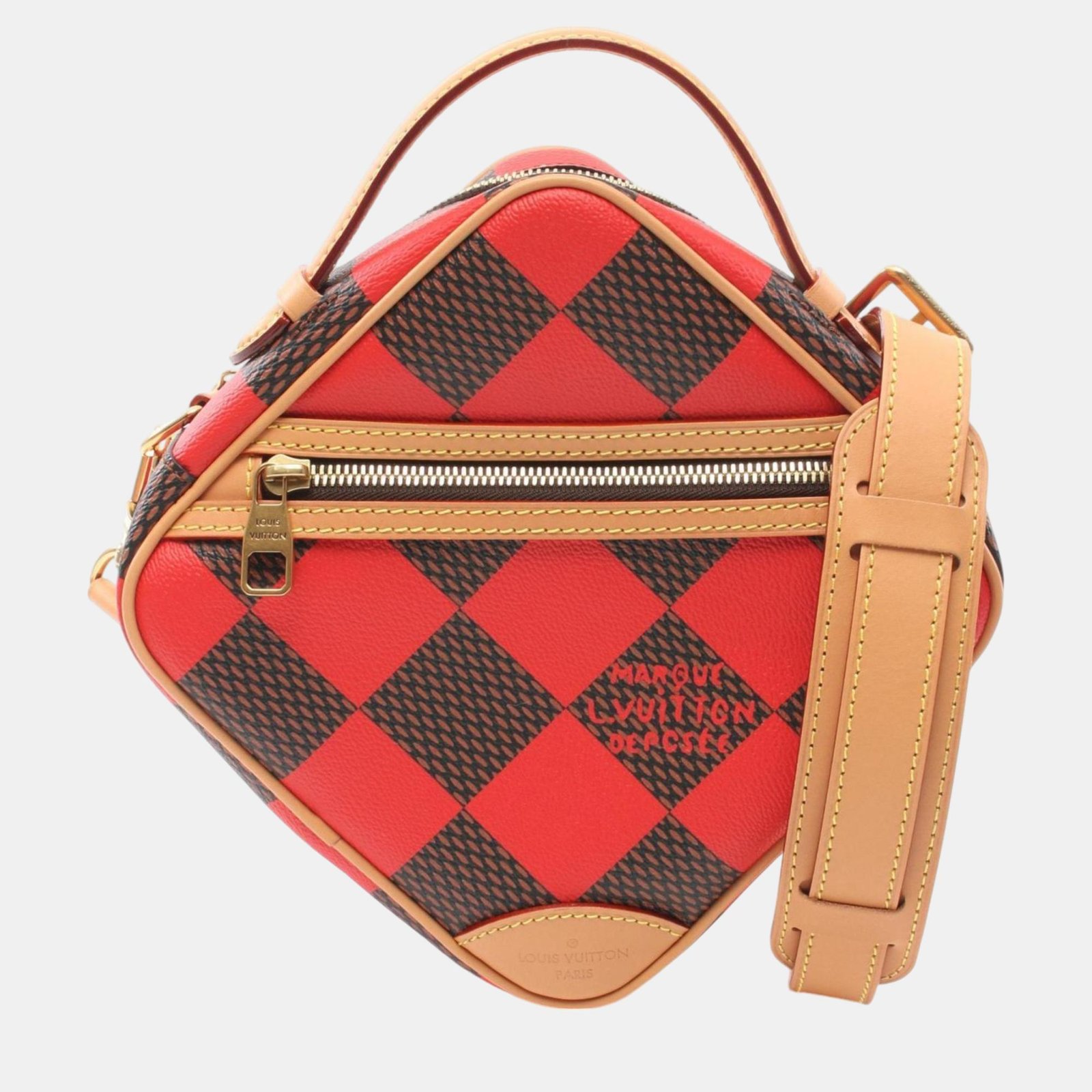 Louis Vuitton Chess Coated Canvas Leather Damier Red Black Brown Handbag
