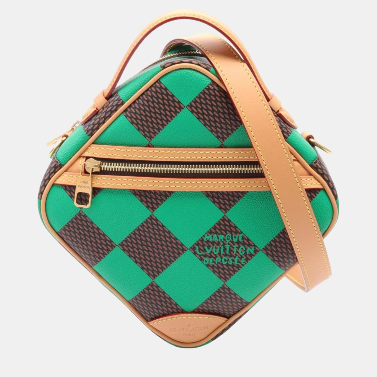 Louis Vuitton Chess Vert Damier Pop Coated Canvas Leather Green Brown Handbag