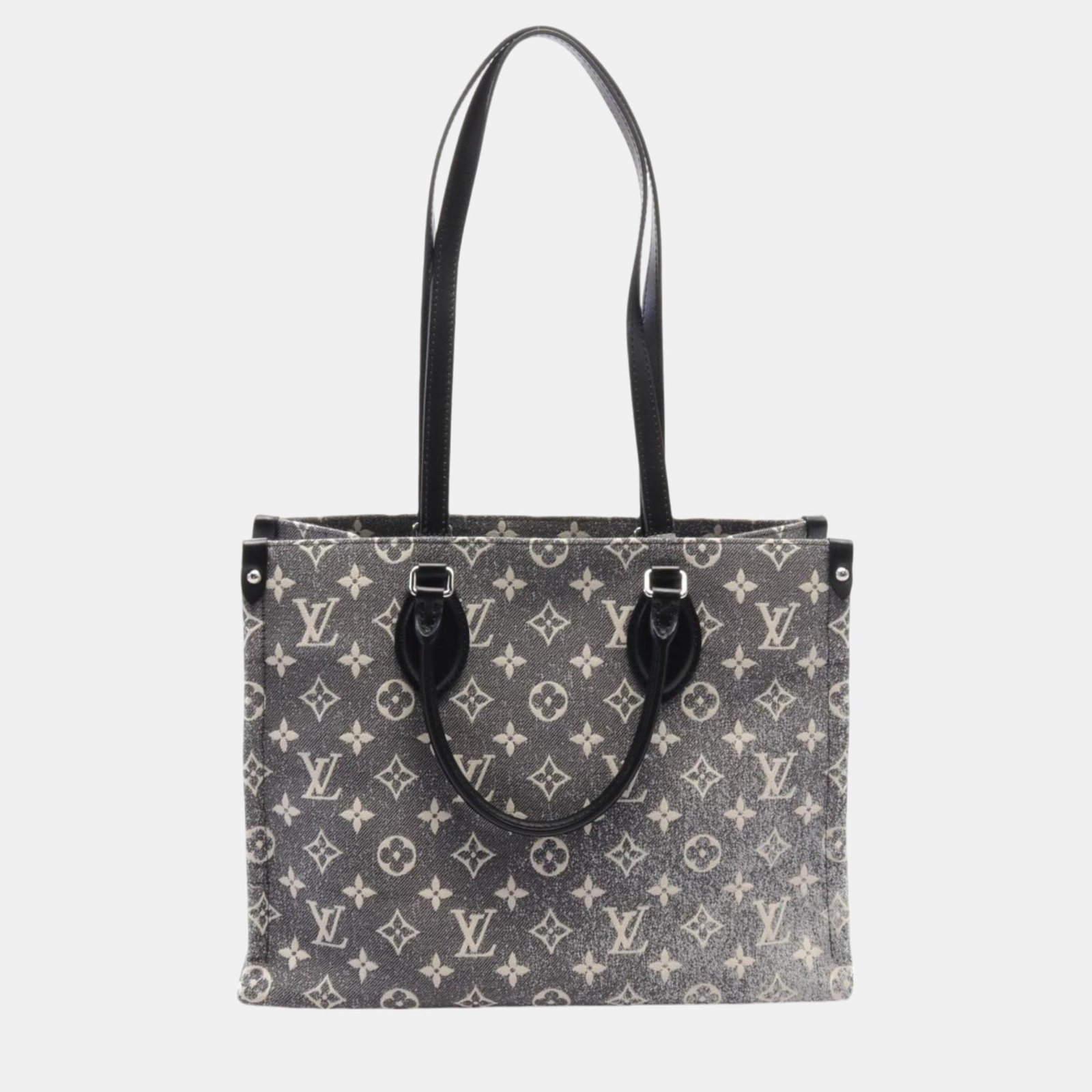 Louis Vuitton On The Go Mm Denim Leather Monogram Black White Tote Bag