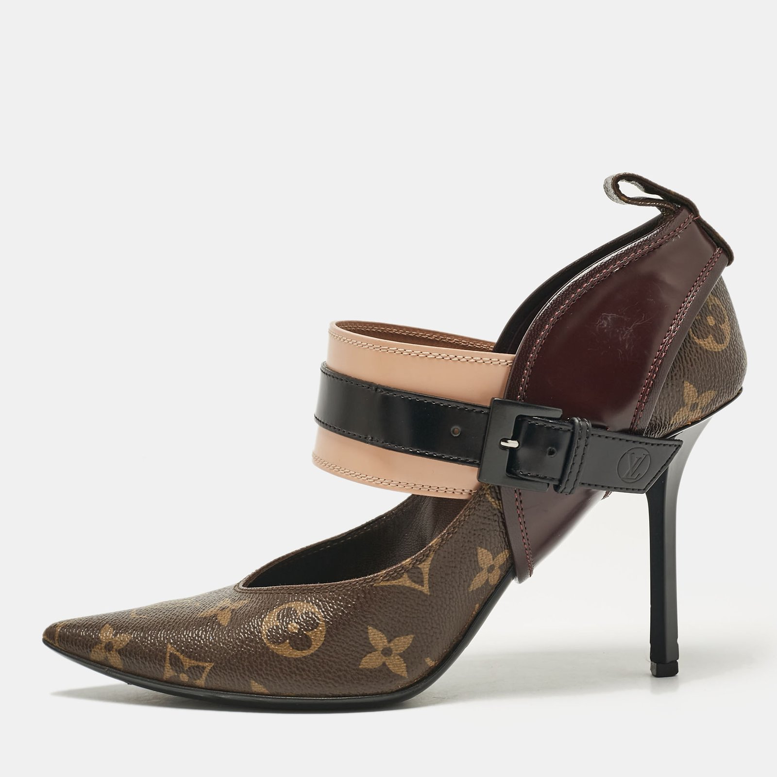 Louis Vuitton Brown Monogram Canvas and Leather Pointed Toe Pumps Size 38