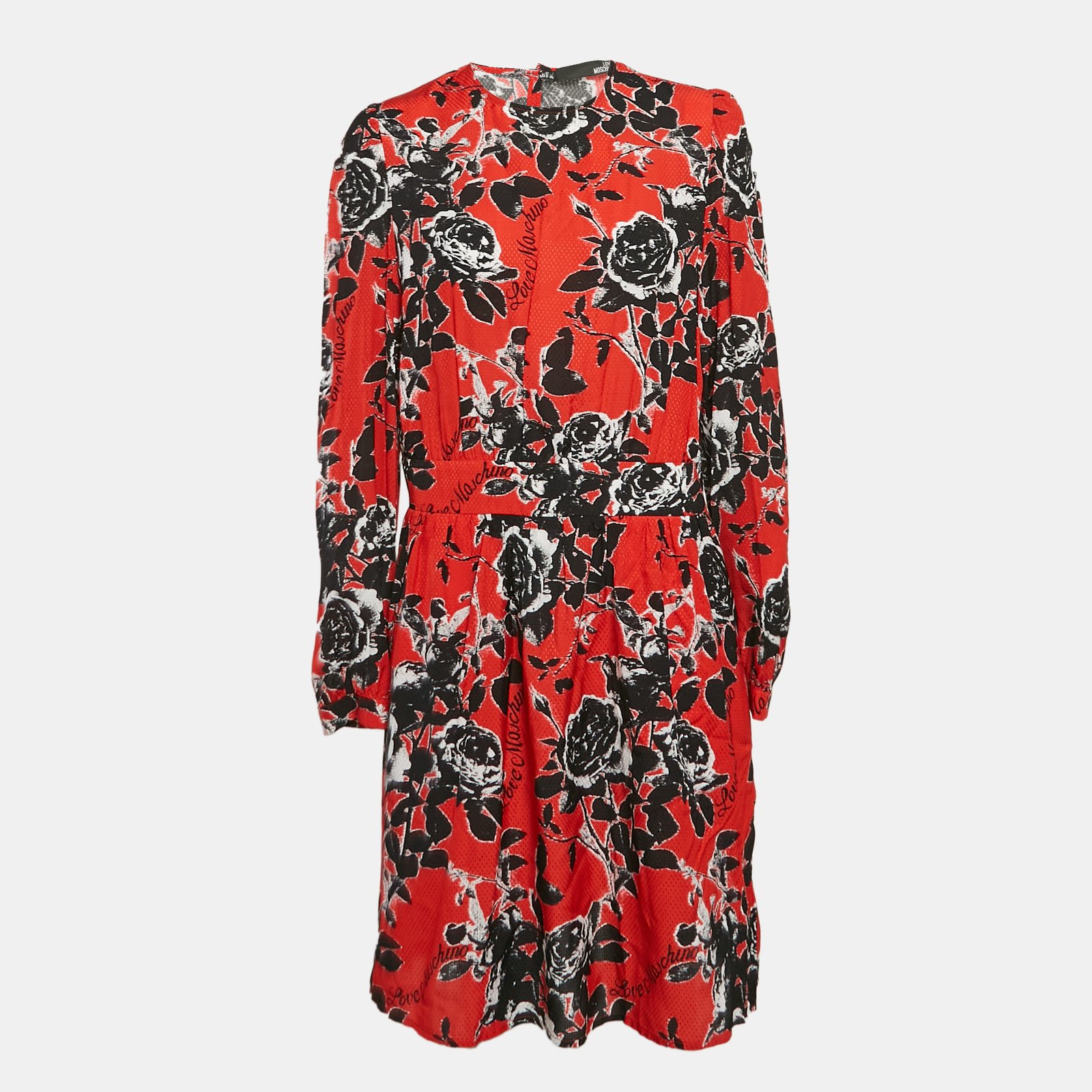 Love Moschino Red Textured Floral Print Crepe Short Dress M