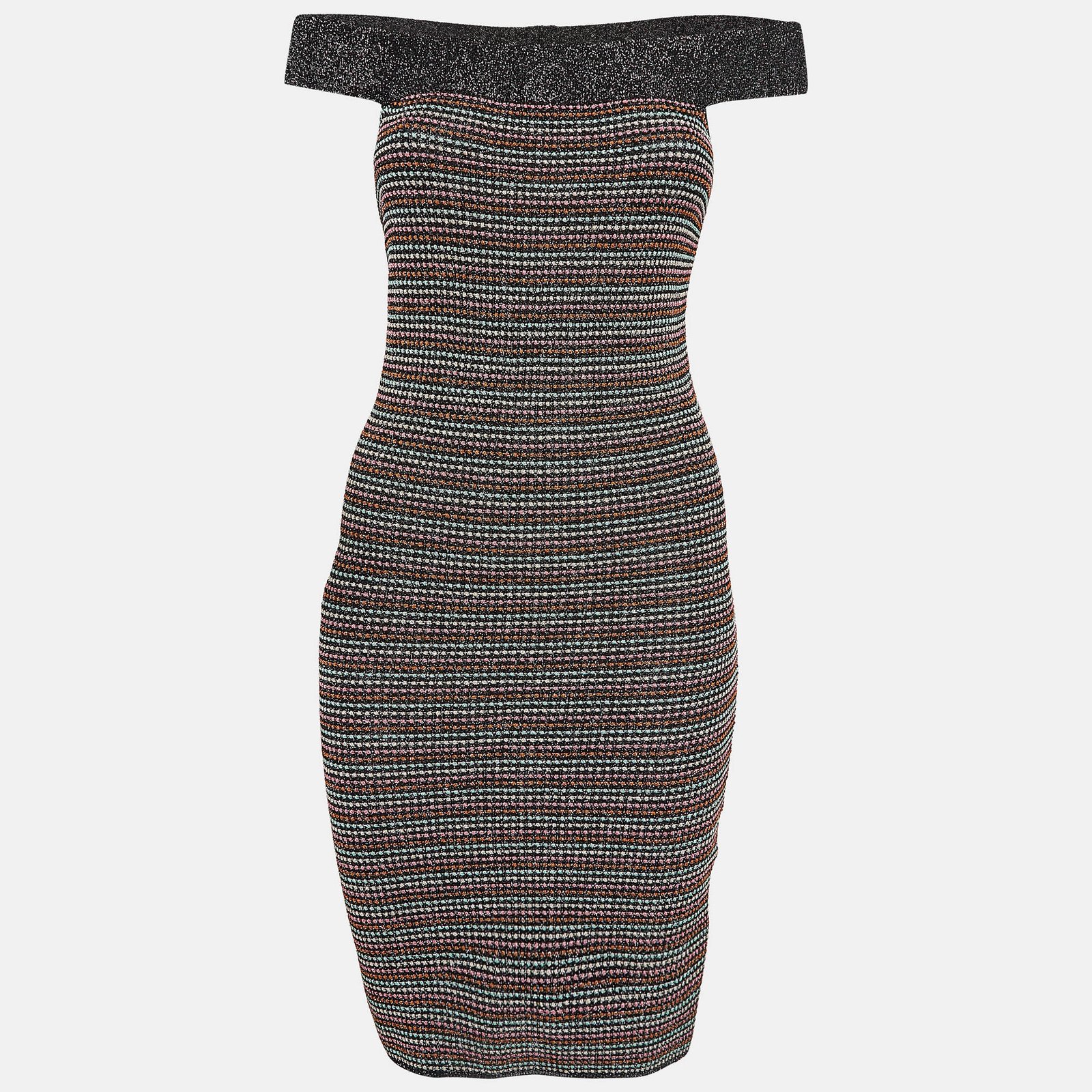 M Missoni Multicolor Lurex Knit Off-Shoulder Mini Dress M