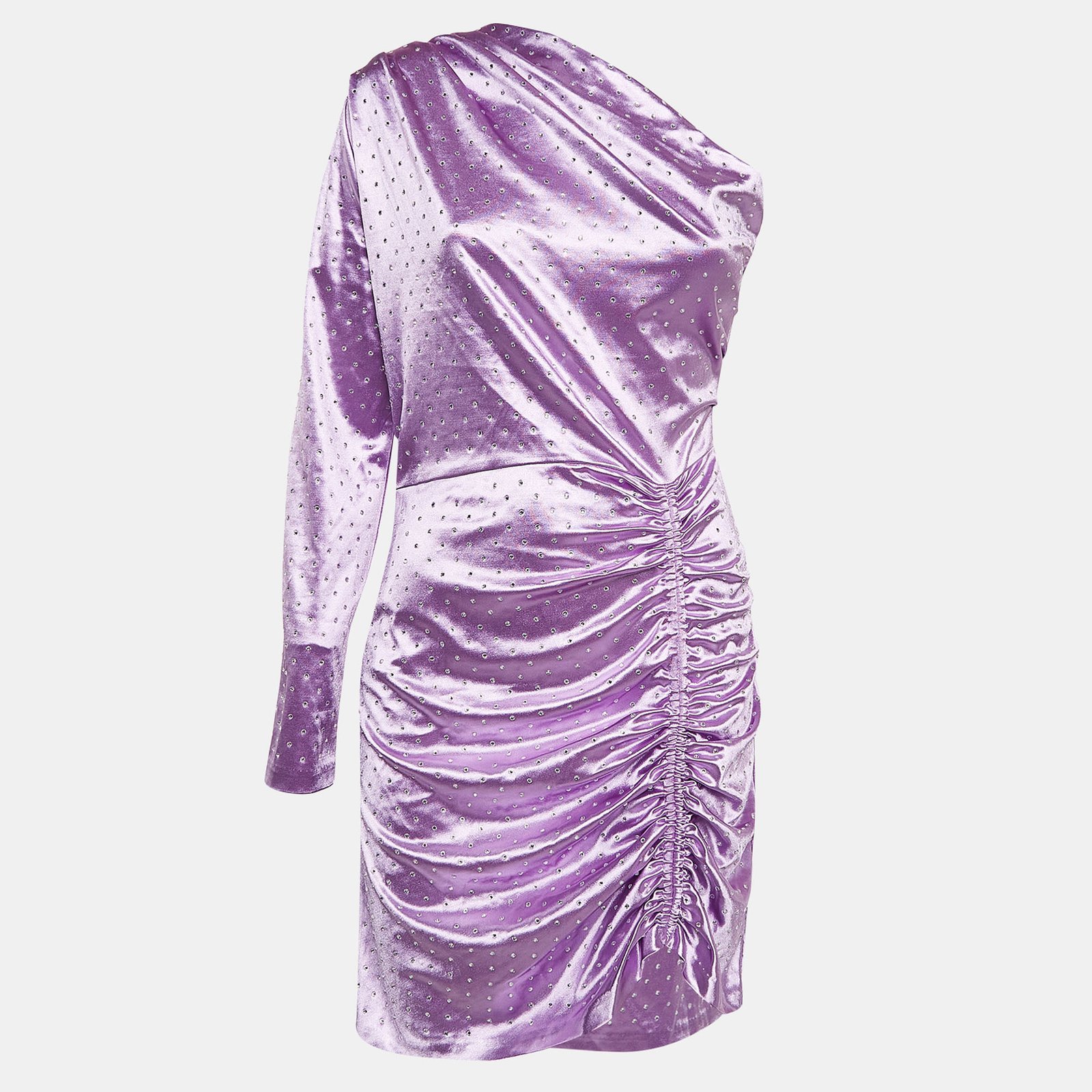 Maje Purple Rhinestone Embellished Stretch Satin Asymmetric Mini Dress XL