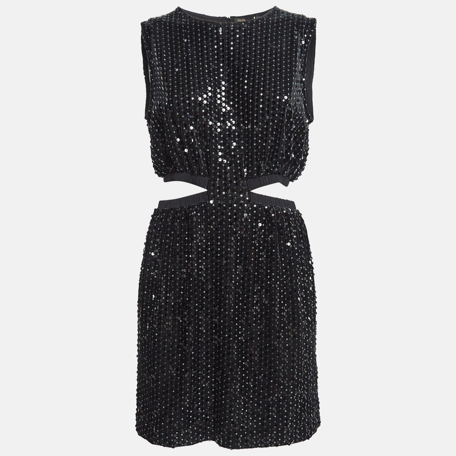 Maje Black Sequin Embellished Stretch Velvet Rassul Mini Dress M