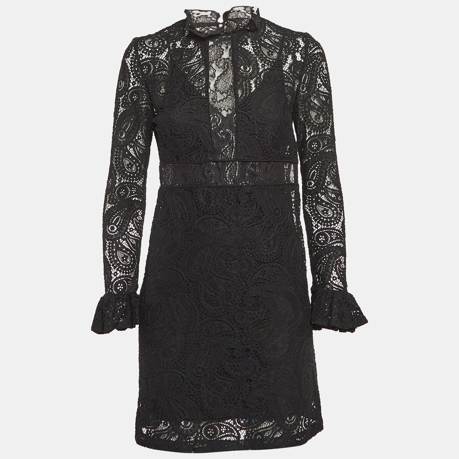 Maje Black Paisley Pattern Lace Mini Dress S