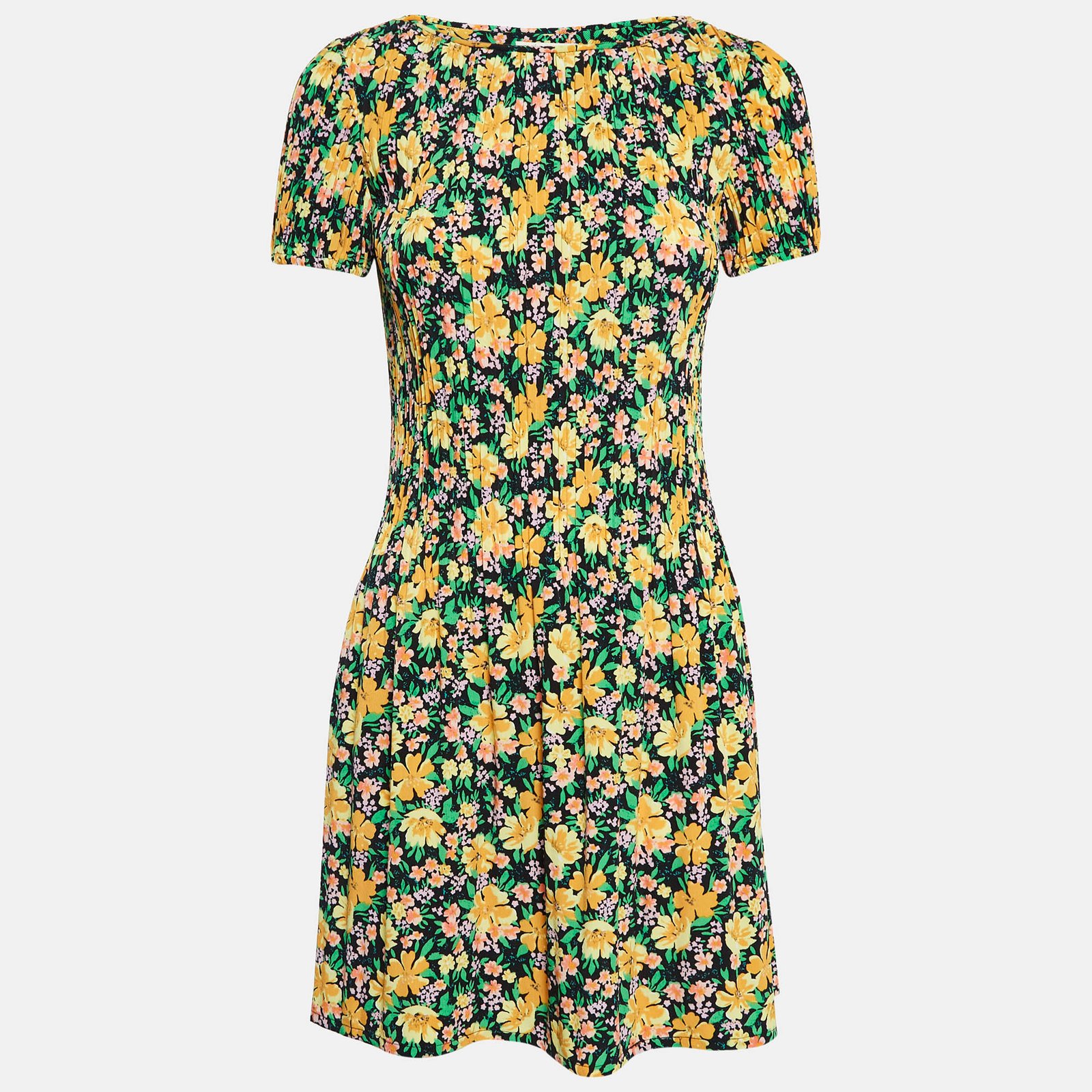 Maje Multicolor Floral Print Crepe Pleated Mini Dress S
