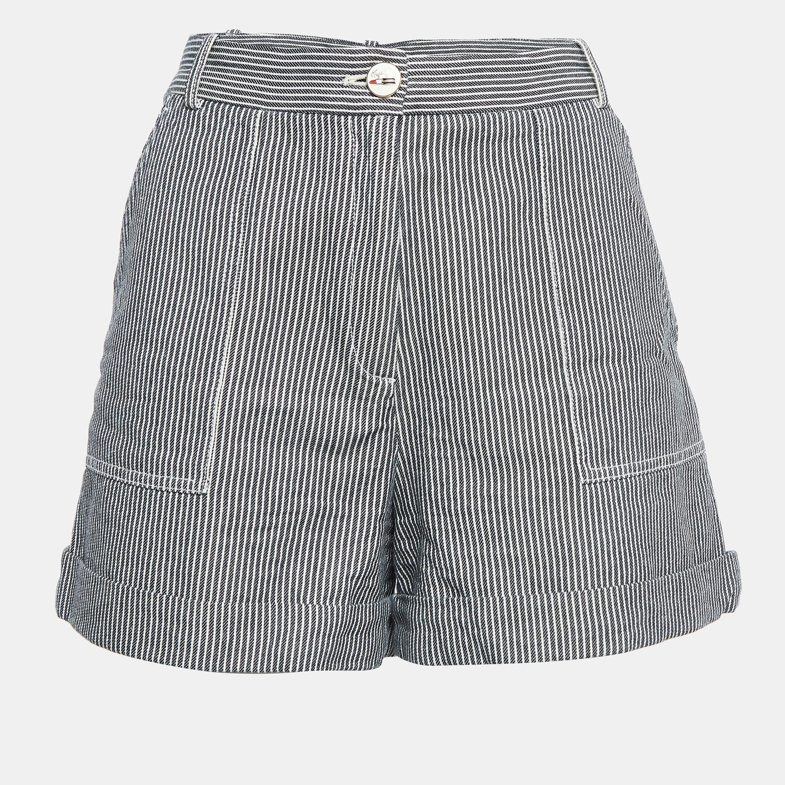 Maje Black/White Stripe Cotton Regular Shorts L