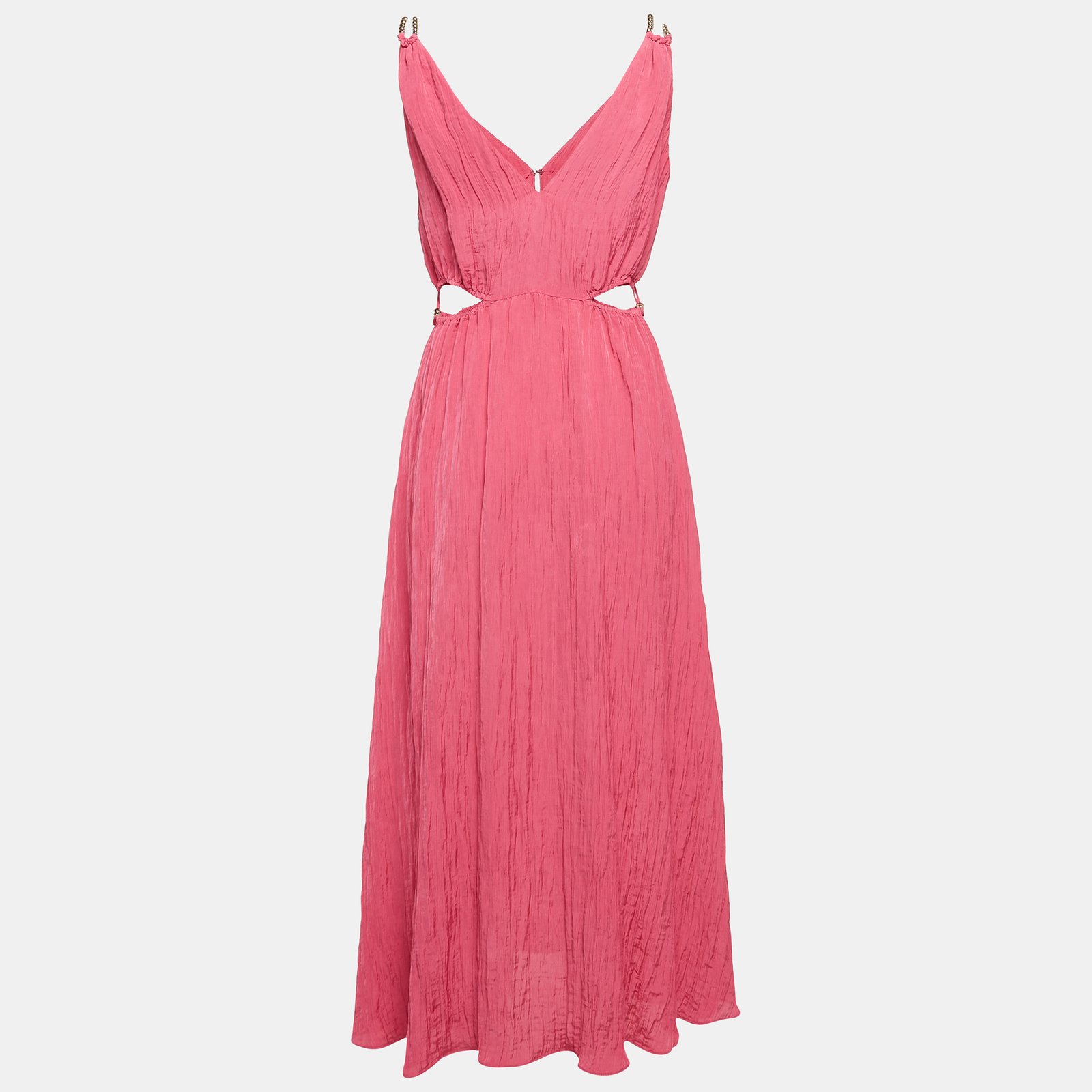 Maje Pink Crinkled Crepe Cut-Out Runeti Midi Dress M
