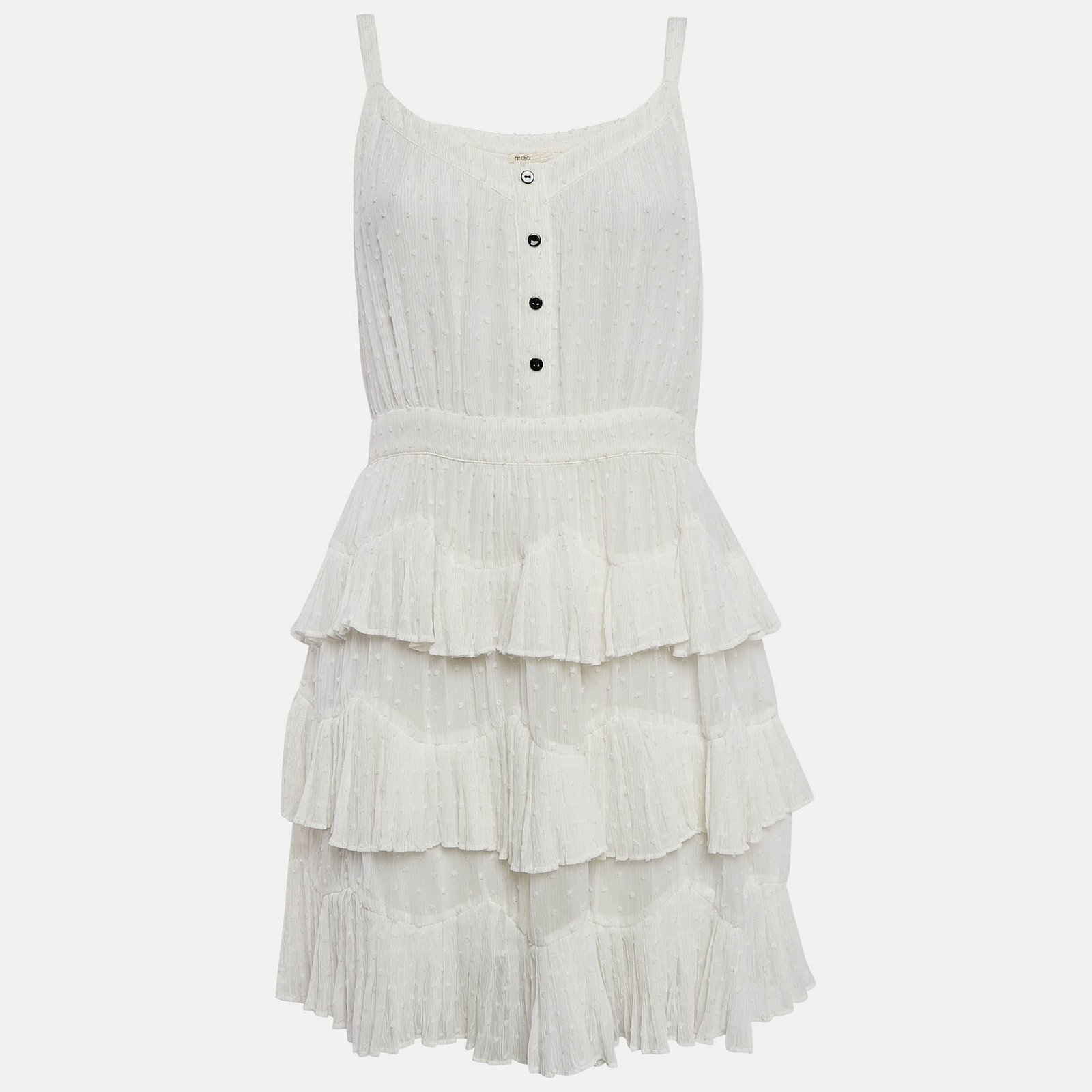 Maje White Swiss Dots Chiffon Tiered Rustivan Short Dress L