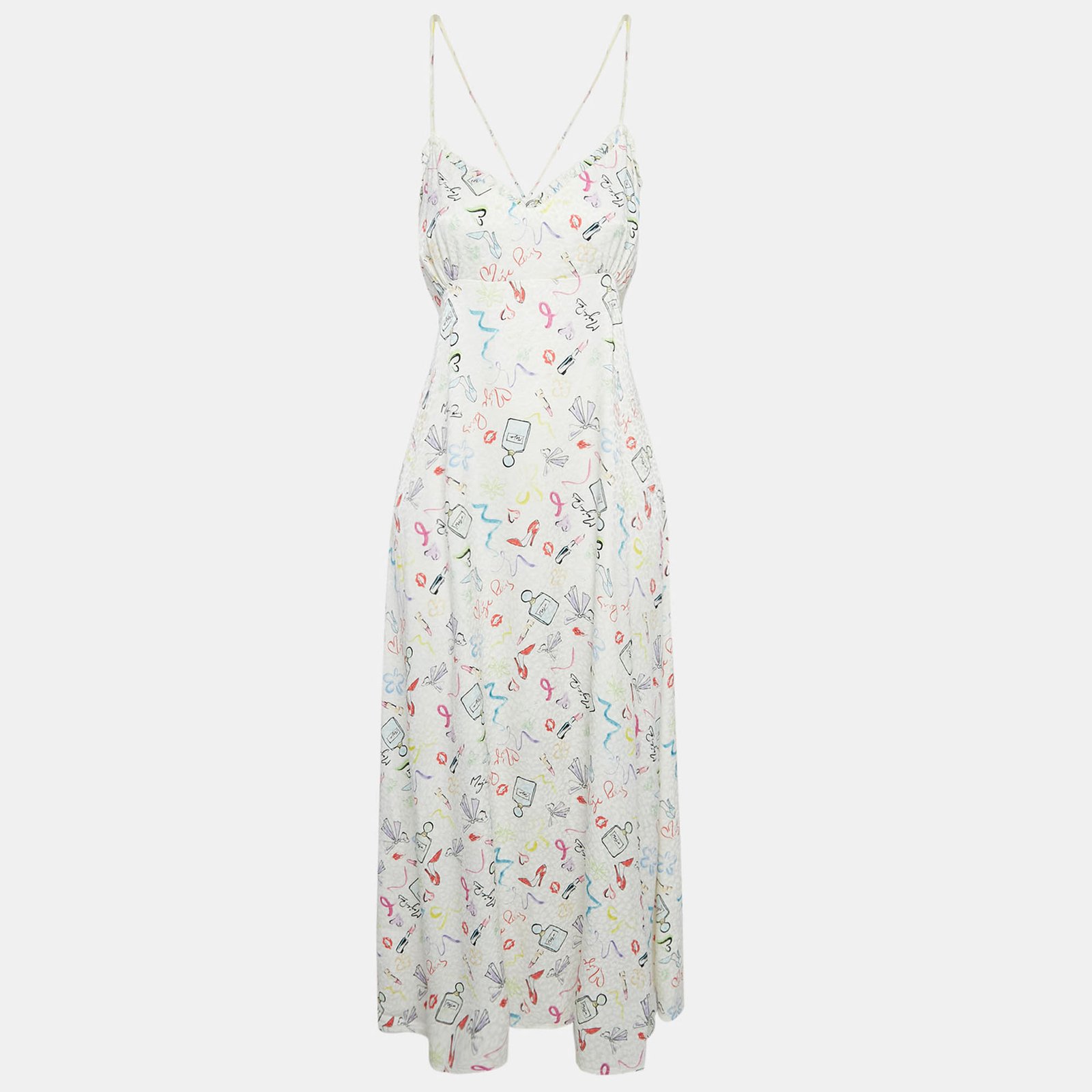 Maje White Printed Crepe Lace-Up Retake Midi Dress L