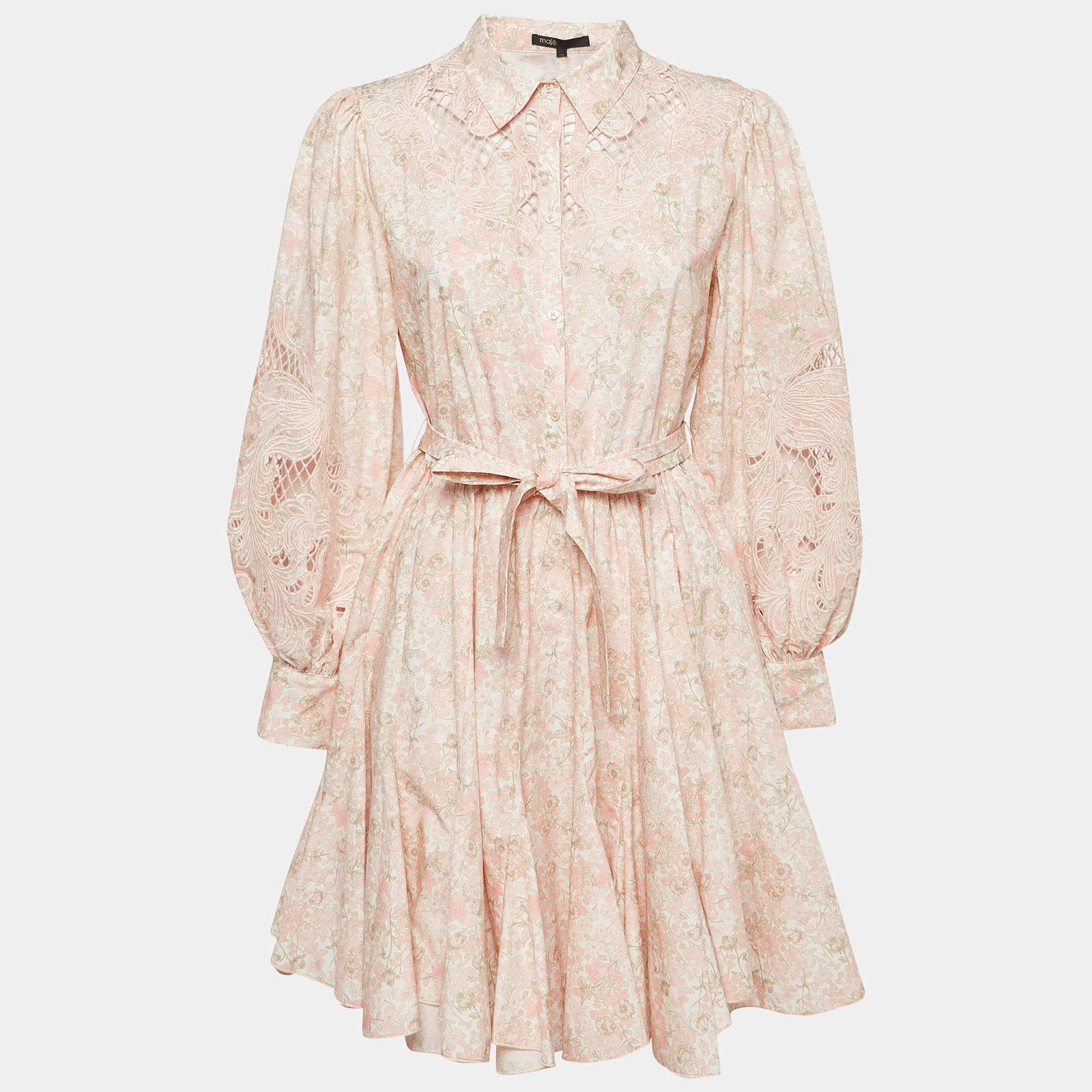 Maje Pink Floral Print Cotton Cut-Out Short Dress XL