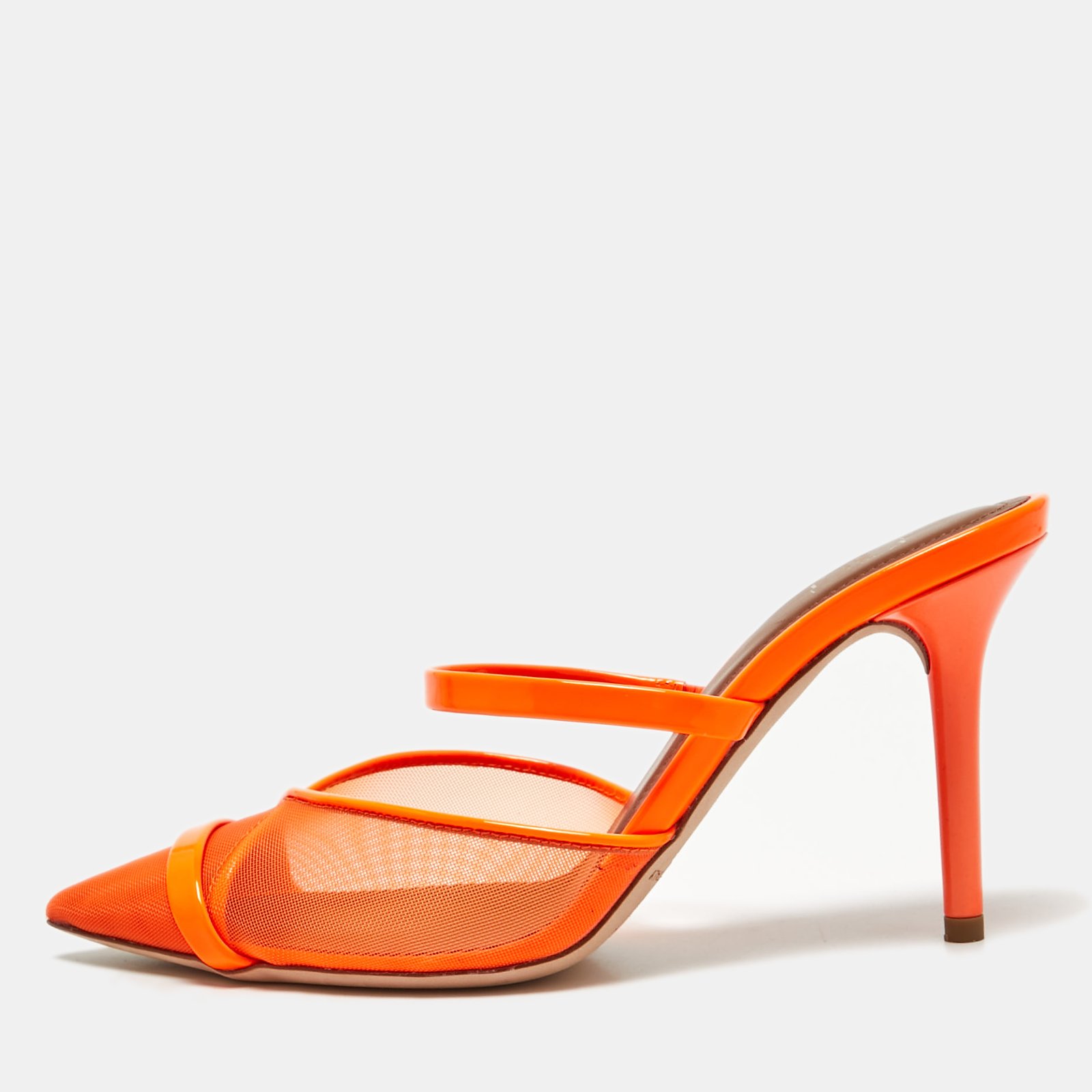 Malone Souliers Orange Mesh and Patent Leather Clio Mules Size 35