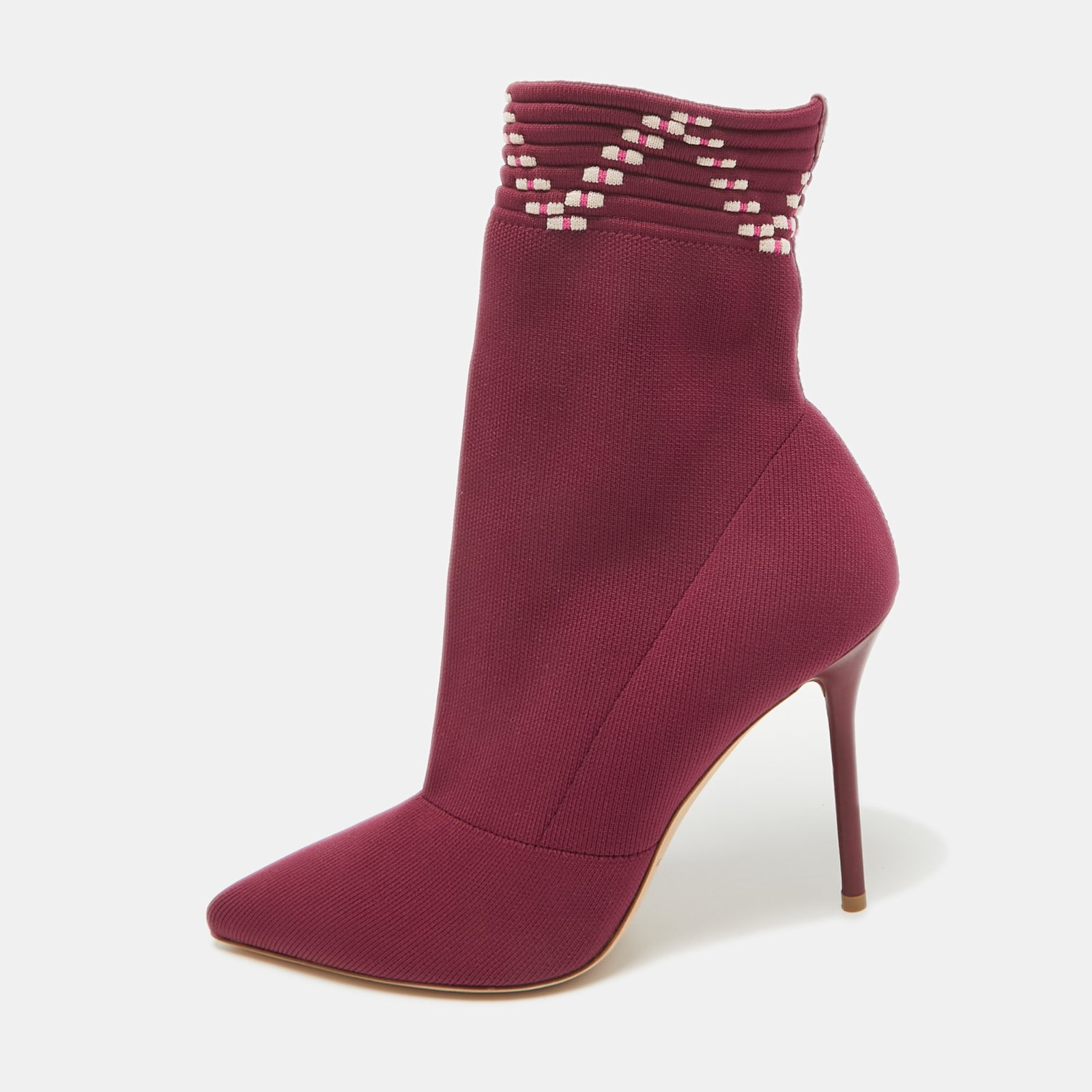 Malone Souliers Burgundy Knit Fabric Ankle Length Boots Size 39