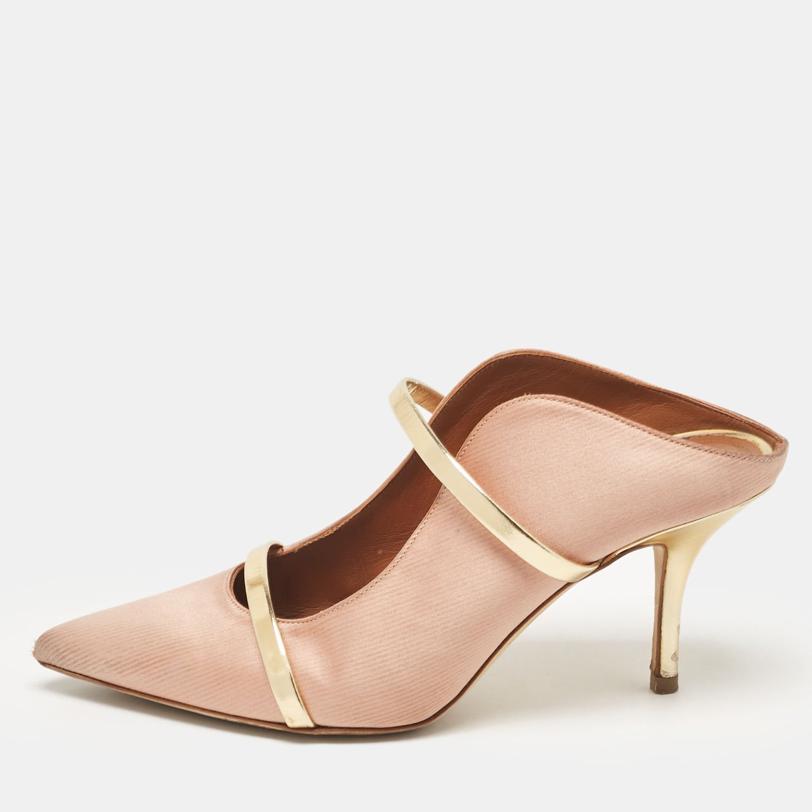 Malone Souliers Beige Leather Satin Maureen Mules Size 39